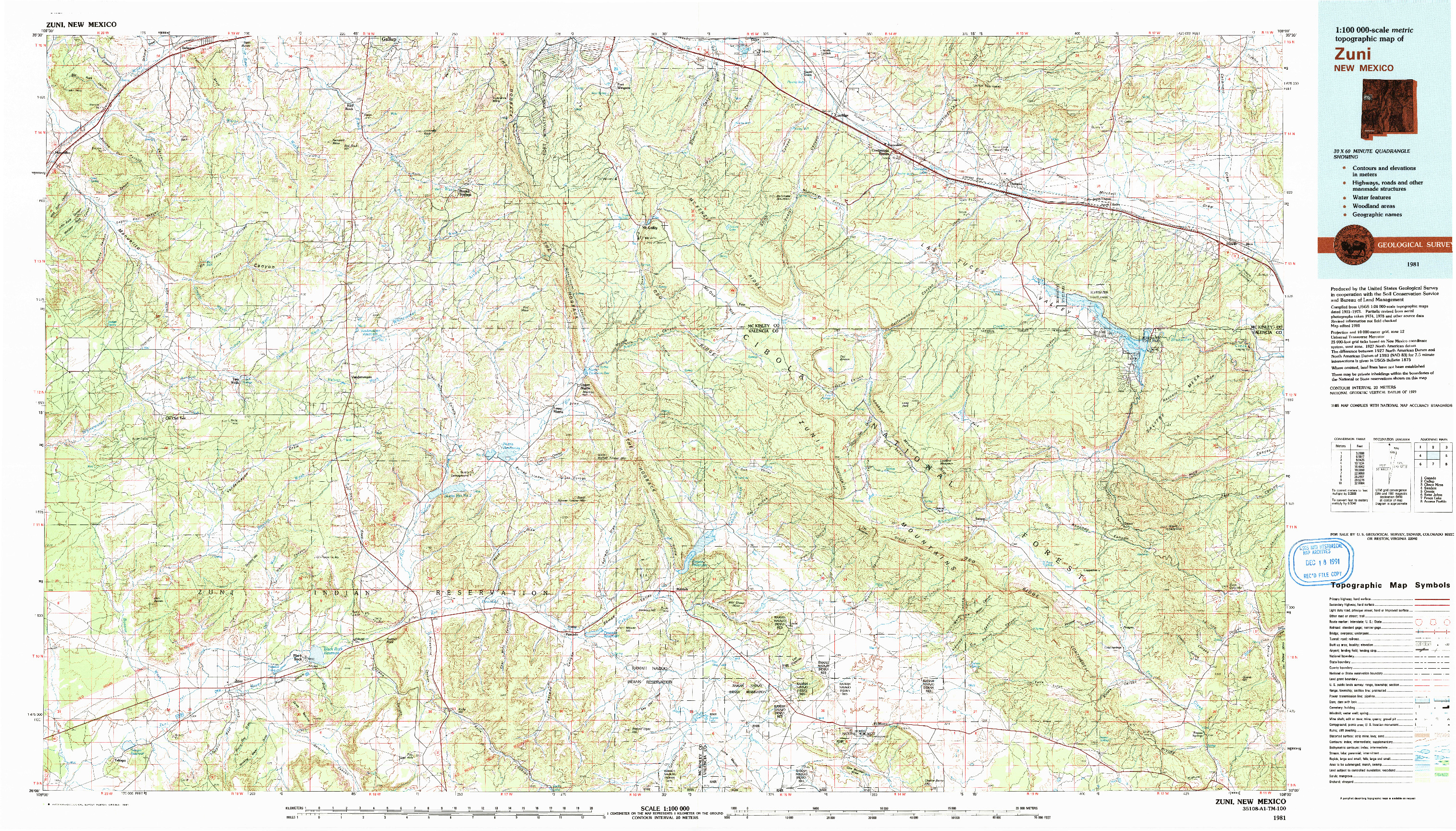 USGS 1:100000-SCALE QUADRANGLE FOR ZUNI, NM 1981