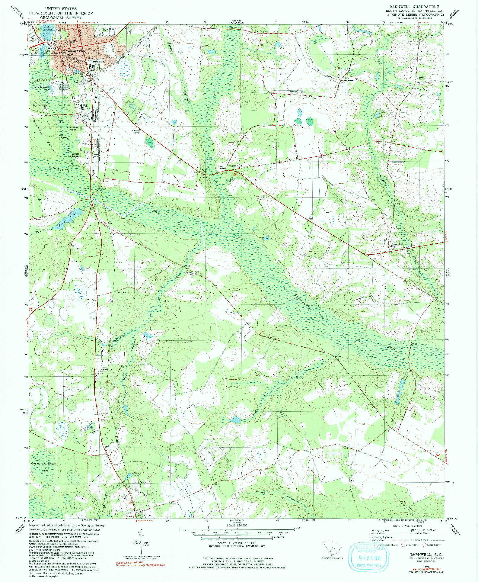 USGS 1:24000-SCALE QUADRANGLE FOR BARNWELL, SC 1979