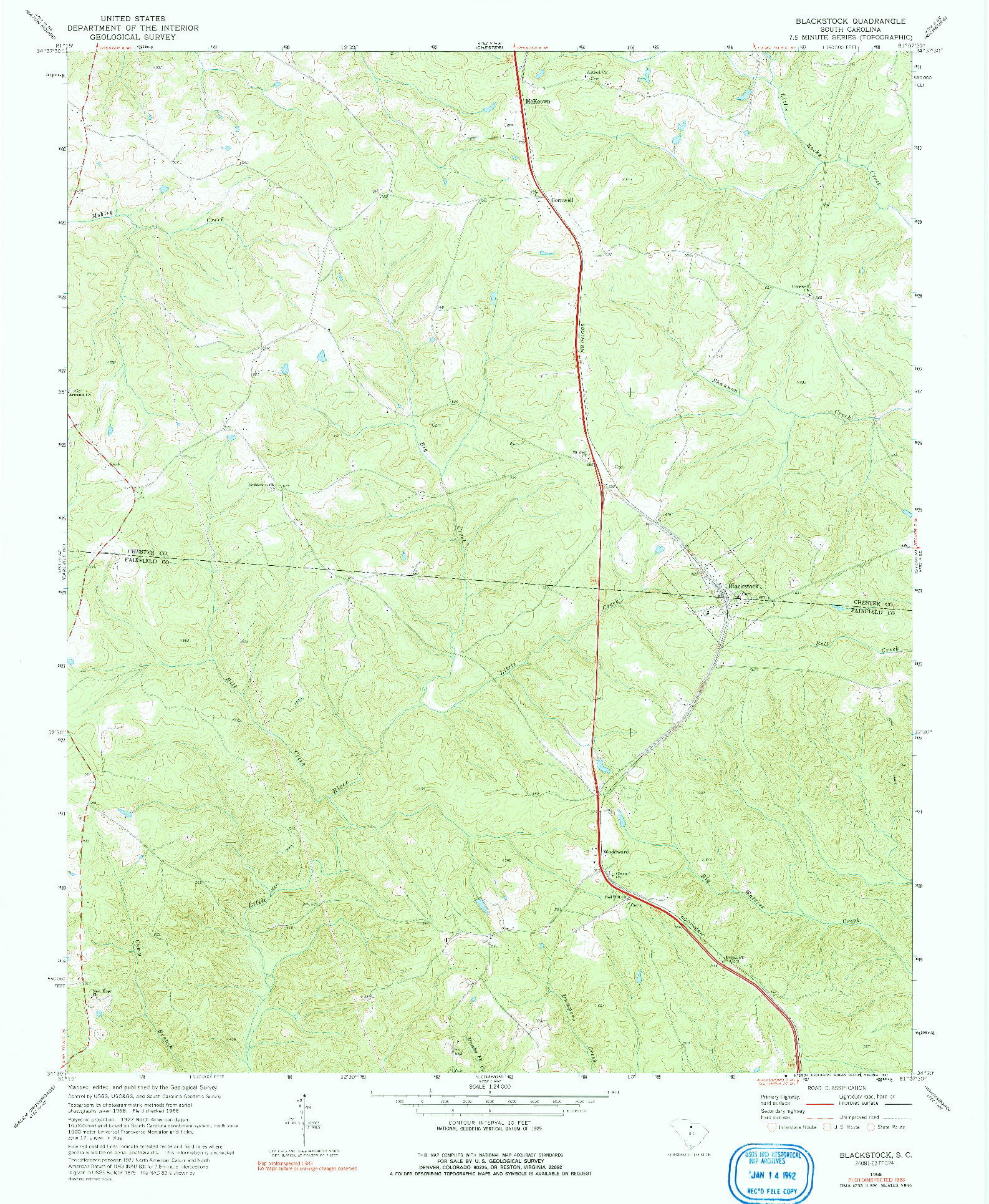 USGS 1:24000-SCALE QUADRANGLE FOR BLACKSTOCK, SC 1968
