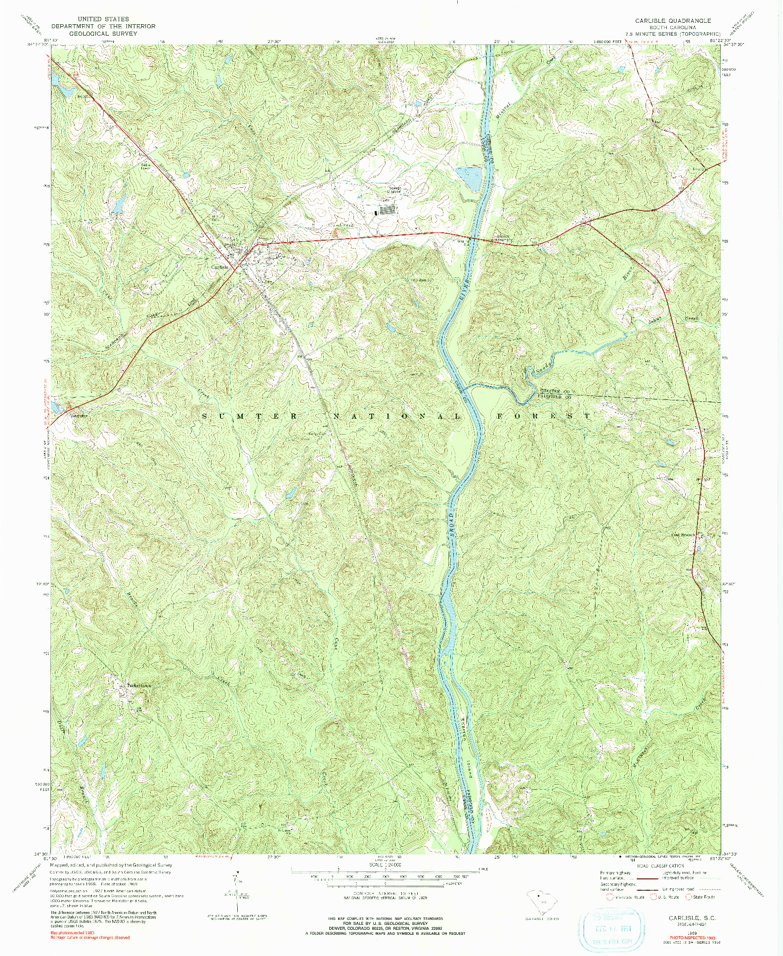 USGS 1:24000-SCALE QUADRANGLE FOR CARLISLE, SC 1969