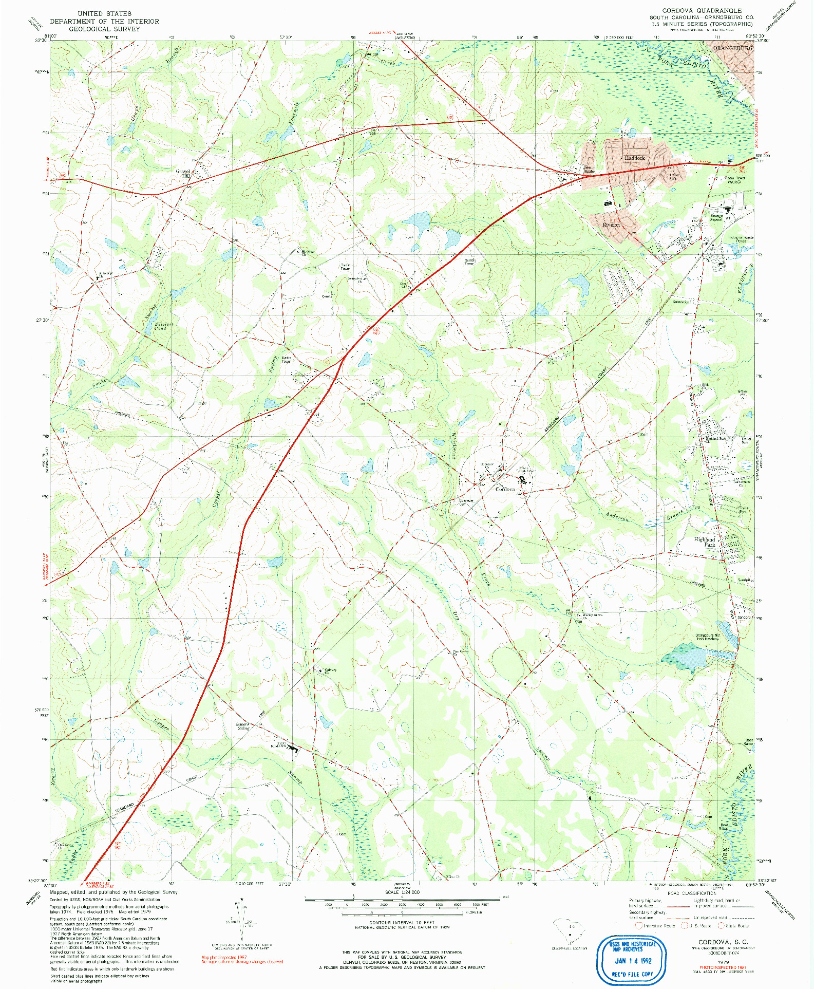USGS 1:24000-SCALE QUADRANGLE FOR CORDOVA, SC 1979