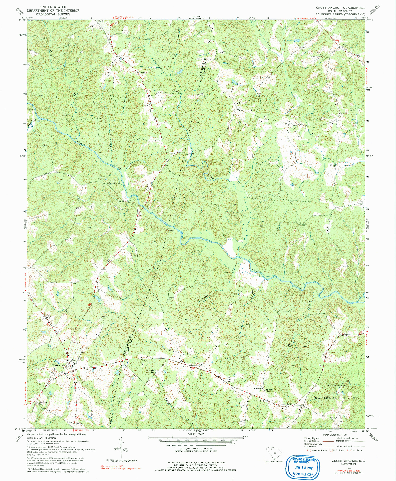 USGS 1:24000-SCALE QUADRANGLE FOR CROSS ANCHOR, SC 1969