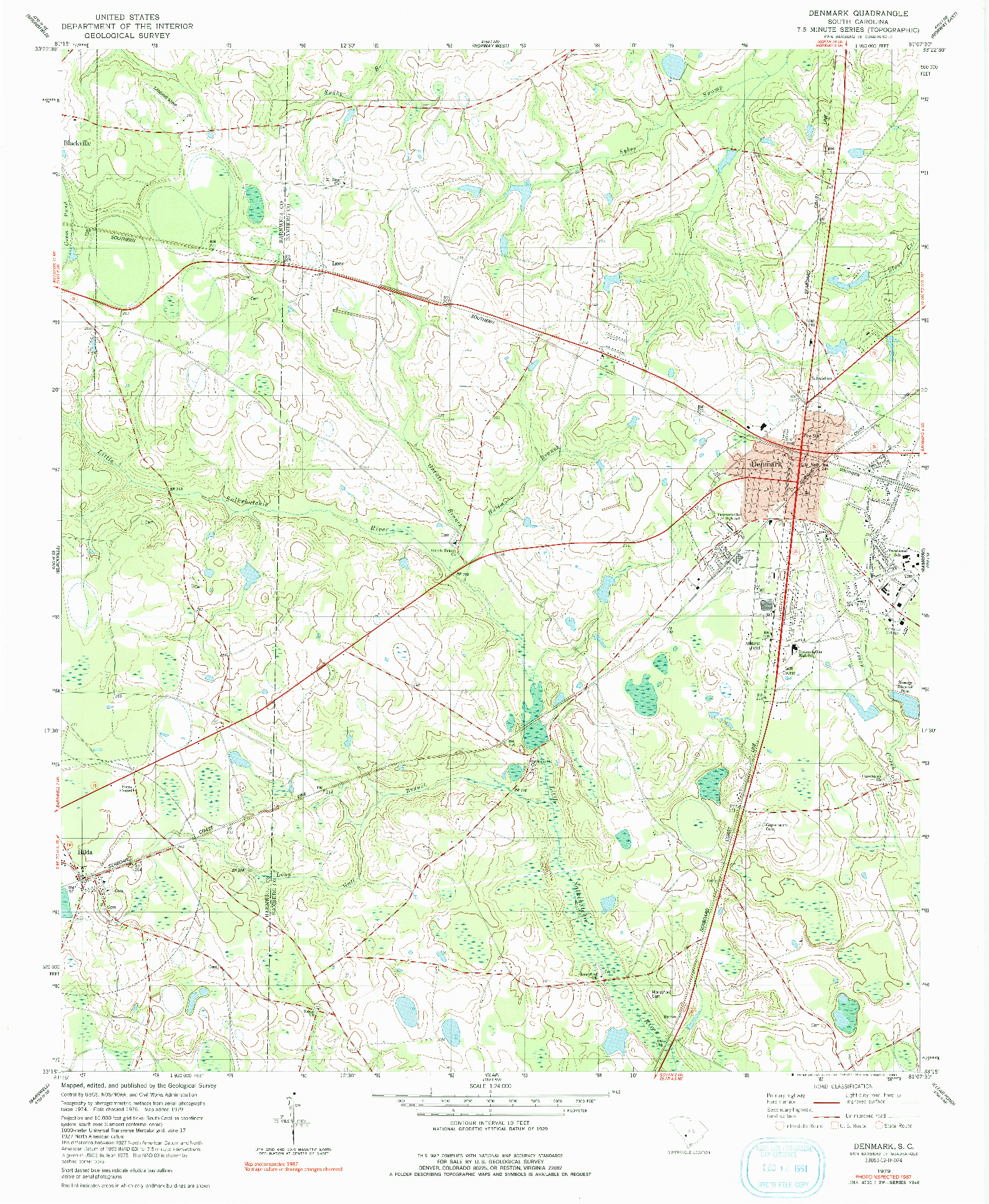 USGS 1:24000-SCALE QUADRANGLE FOR DENMARK, SC 1979