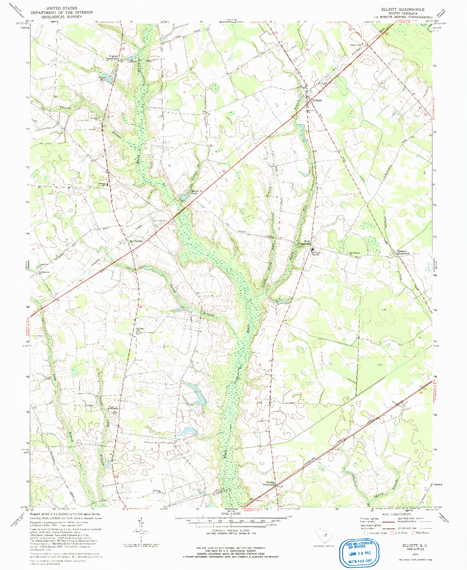 USGS 1:24000-SCALE QUADRANGLE FOR ELLIOTT, SC 1973