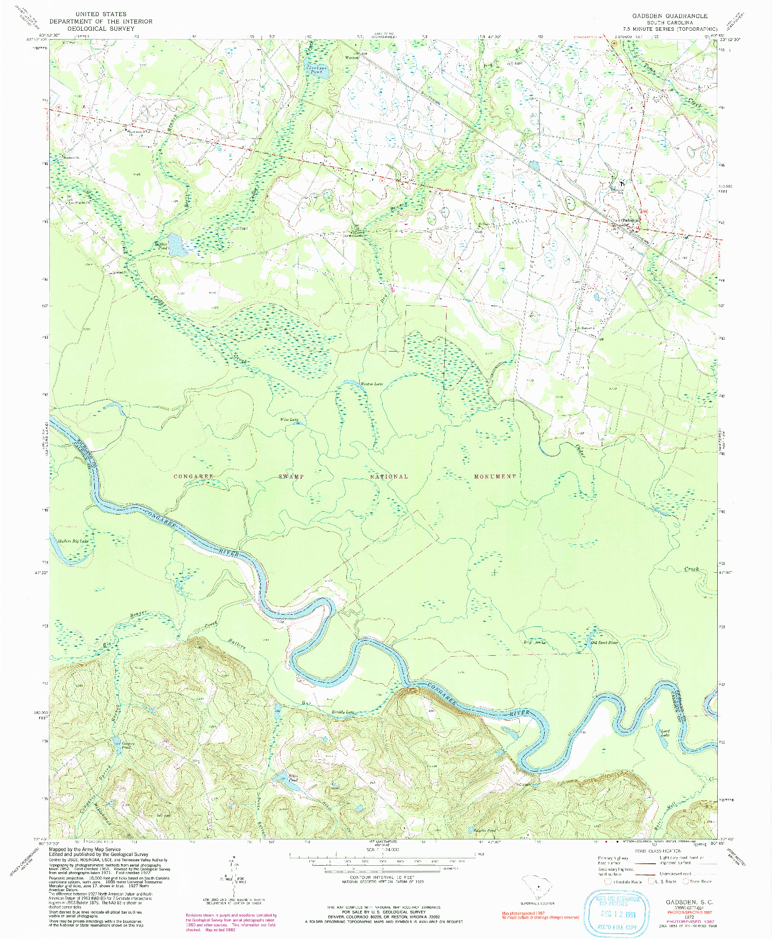 USGS 1:24000-SCALE QUADRANGLE FOR GADSDEN, SC 1972