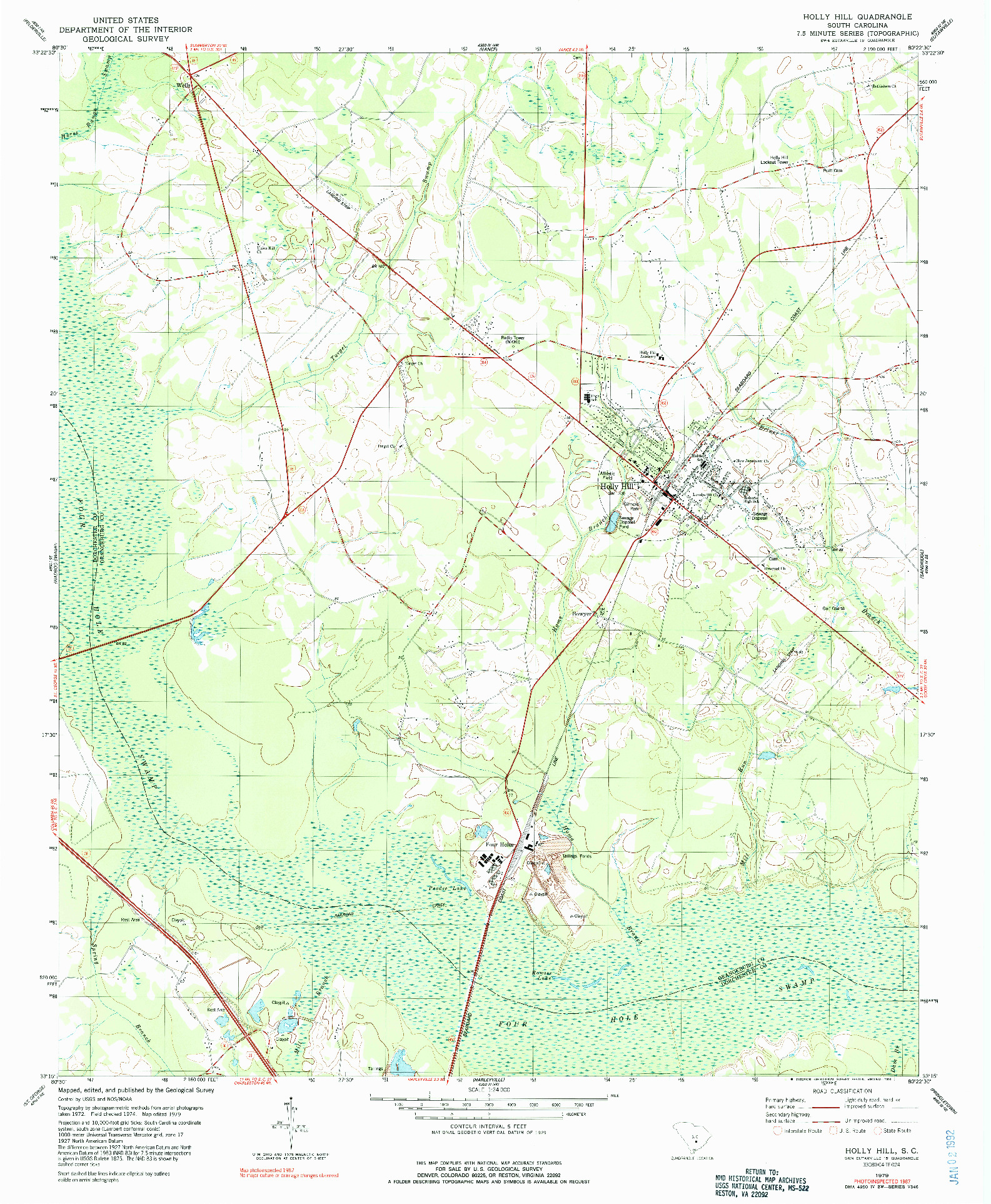 USGS 1:24000-SCALE QUADRANGLE FOR HOLLY HILL, SC 1979