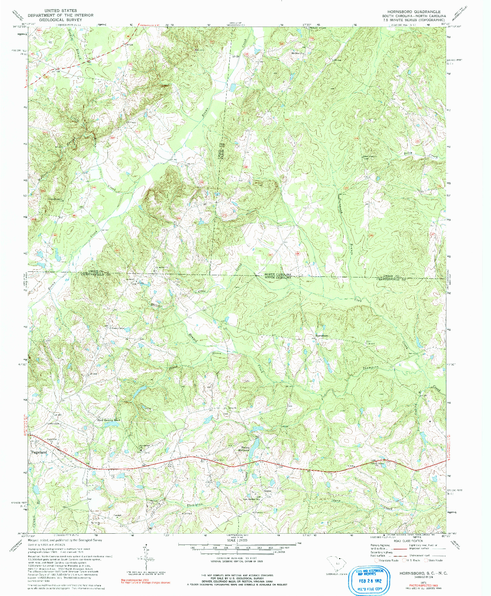 USGS 1:24000-SCALE QUADRANGLE FOR HORNSBORO, SC 1971