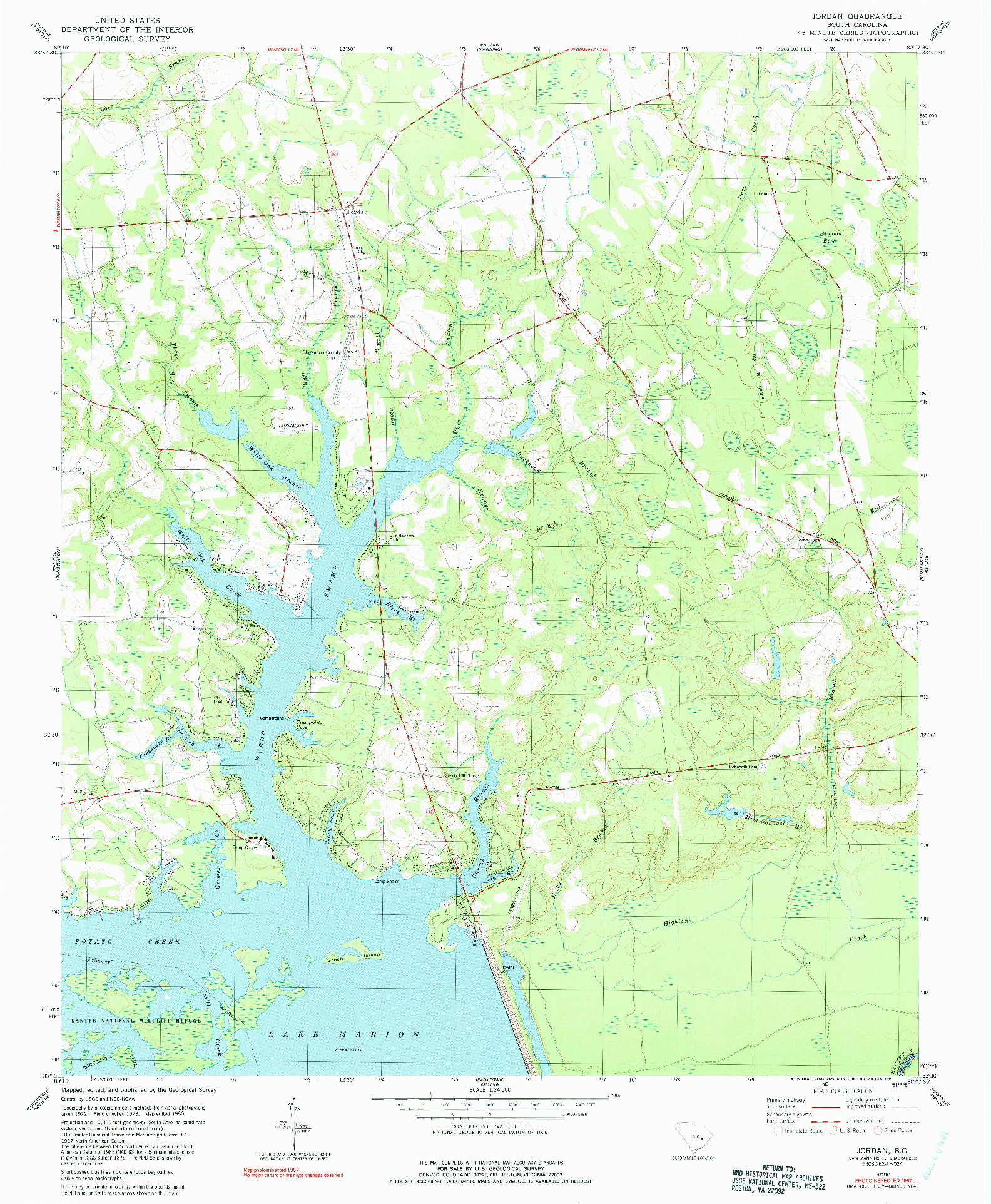 USGS 1:24000-SCALE QUADRANGLE FOR JORDAN, SC 1980