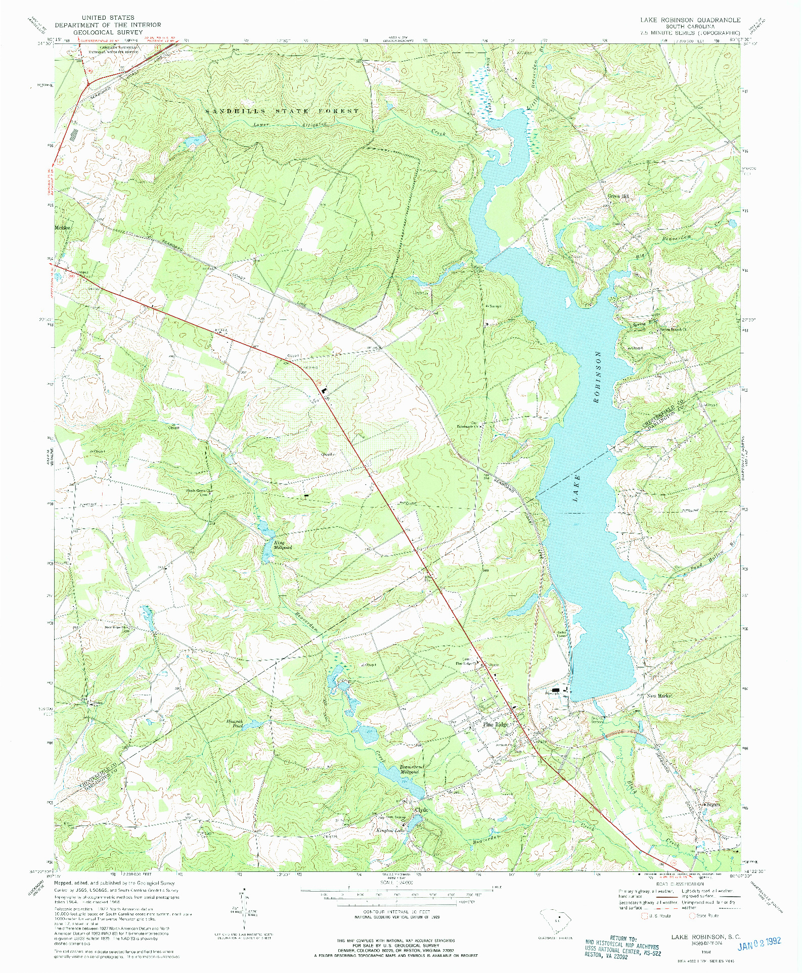 USGS 1:24000-SCALE QUADRANGLE FOR LAKE ROBINSON, SC 1968