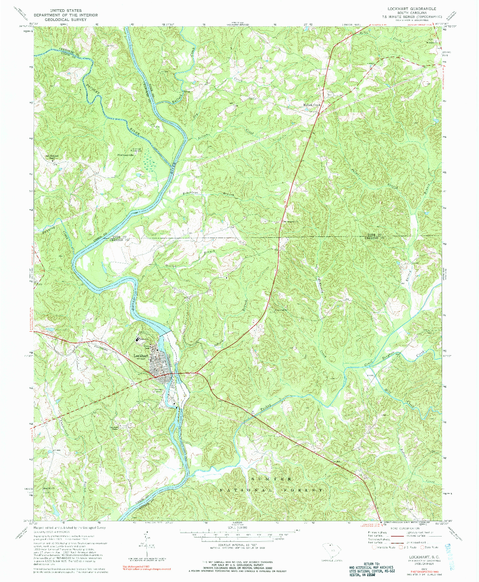 USGS 1:24000-SCALE QUADRANGLE FOR LOCKHART, SC 1972