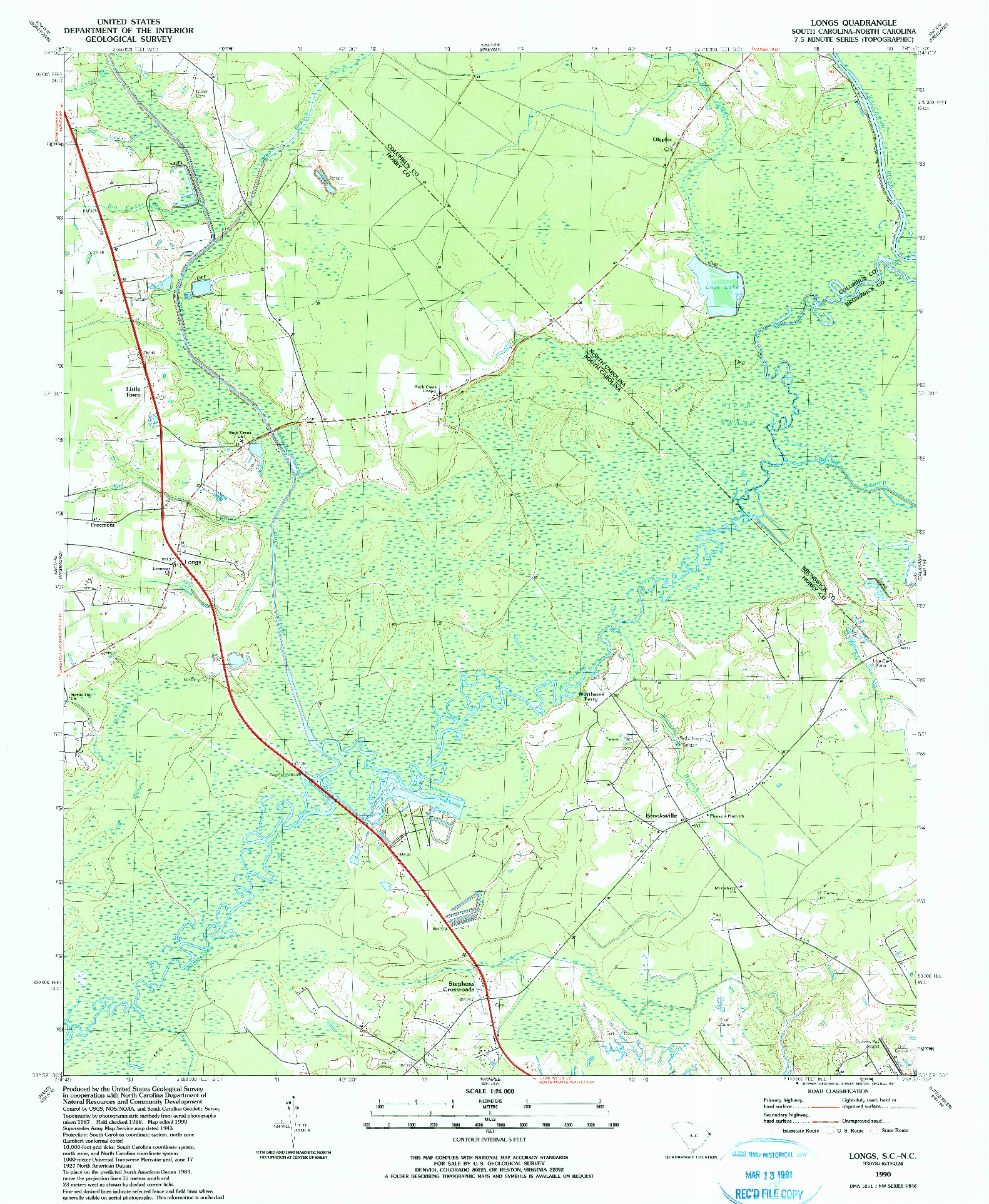 USGS 1:24000-SCALE QUADRANGLE FOR LONGS, SC 1990