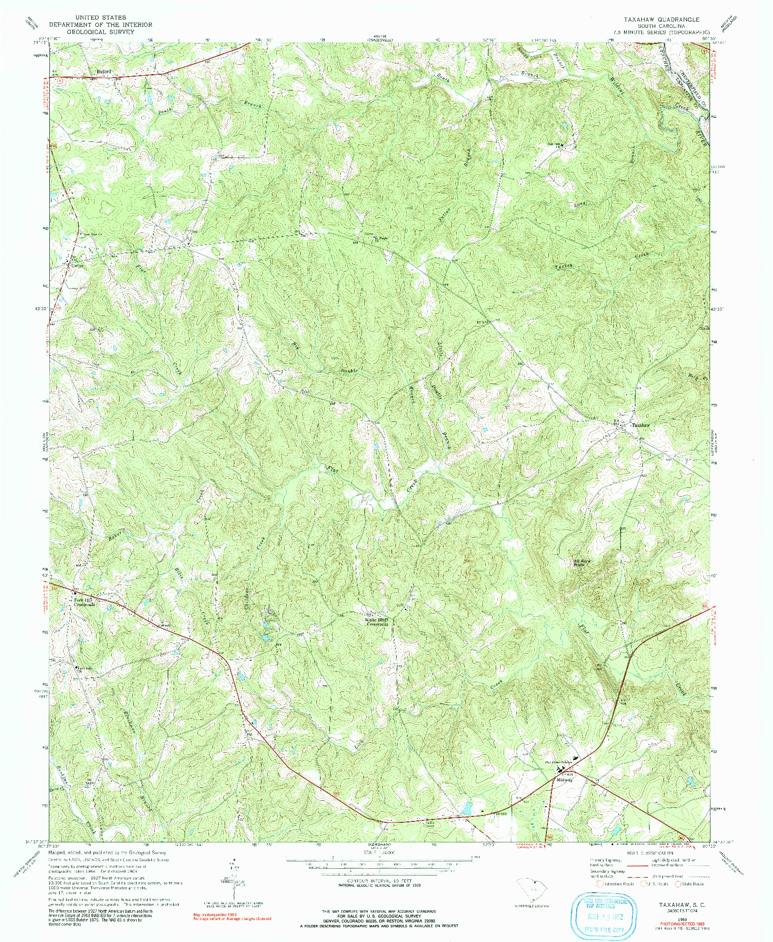 USGS 1:24000-SCALE QUADRANGLE FOR TAXAHAW, SC 1969