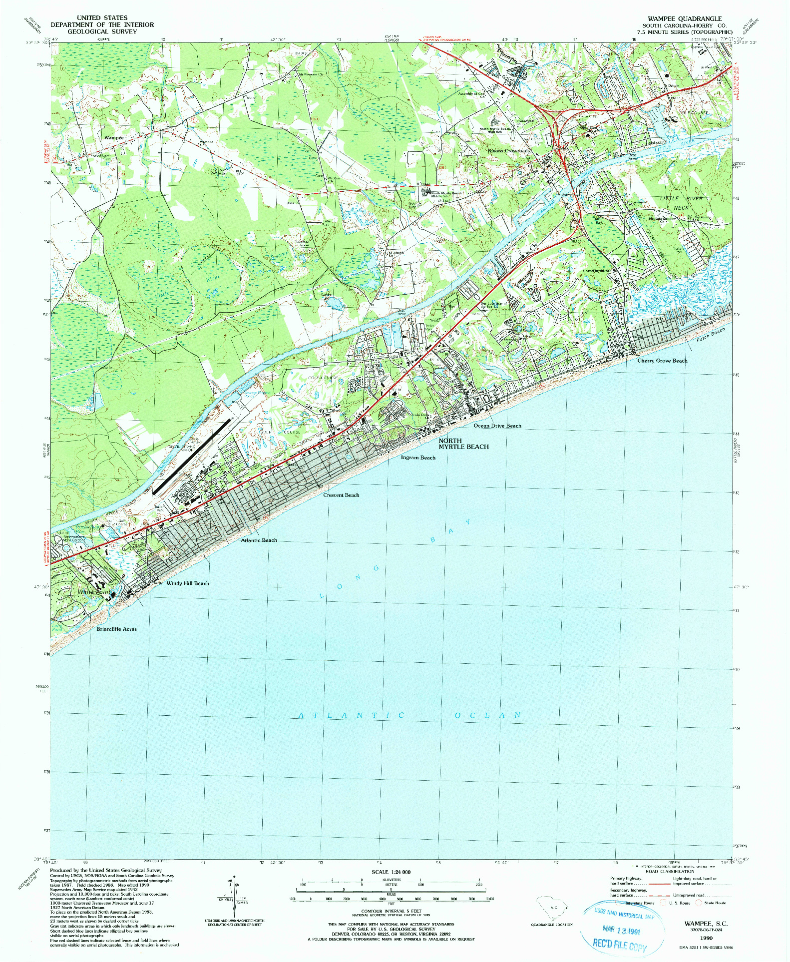 USGS 1:24000-SCALE QUADRANGLE FOR WAMPEE, SC 1990