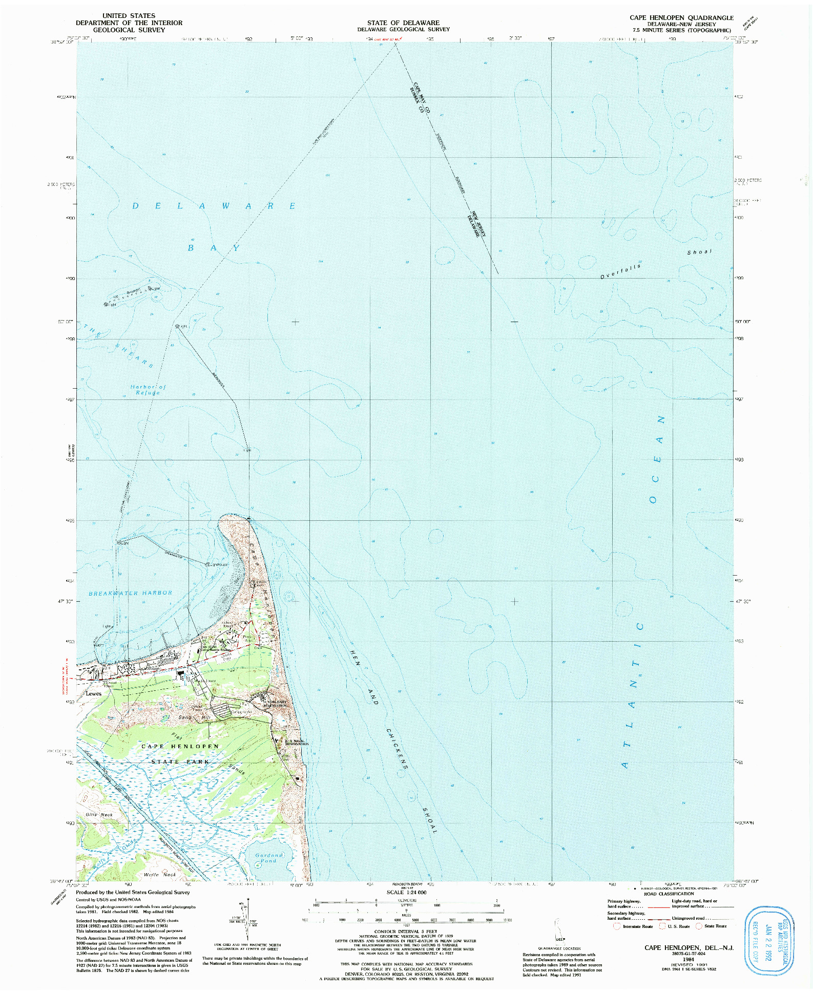 USGS 1:24000-SCALE QUADRANGLE FOR CAPE HENLOPEN, DE 1984