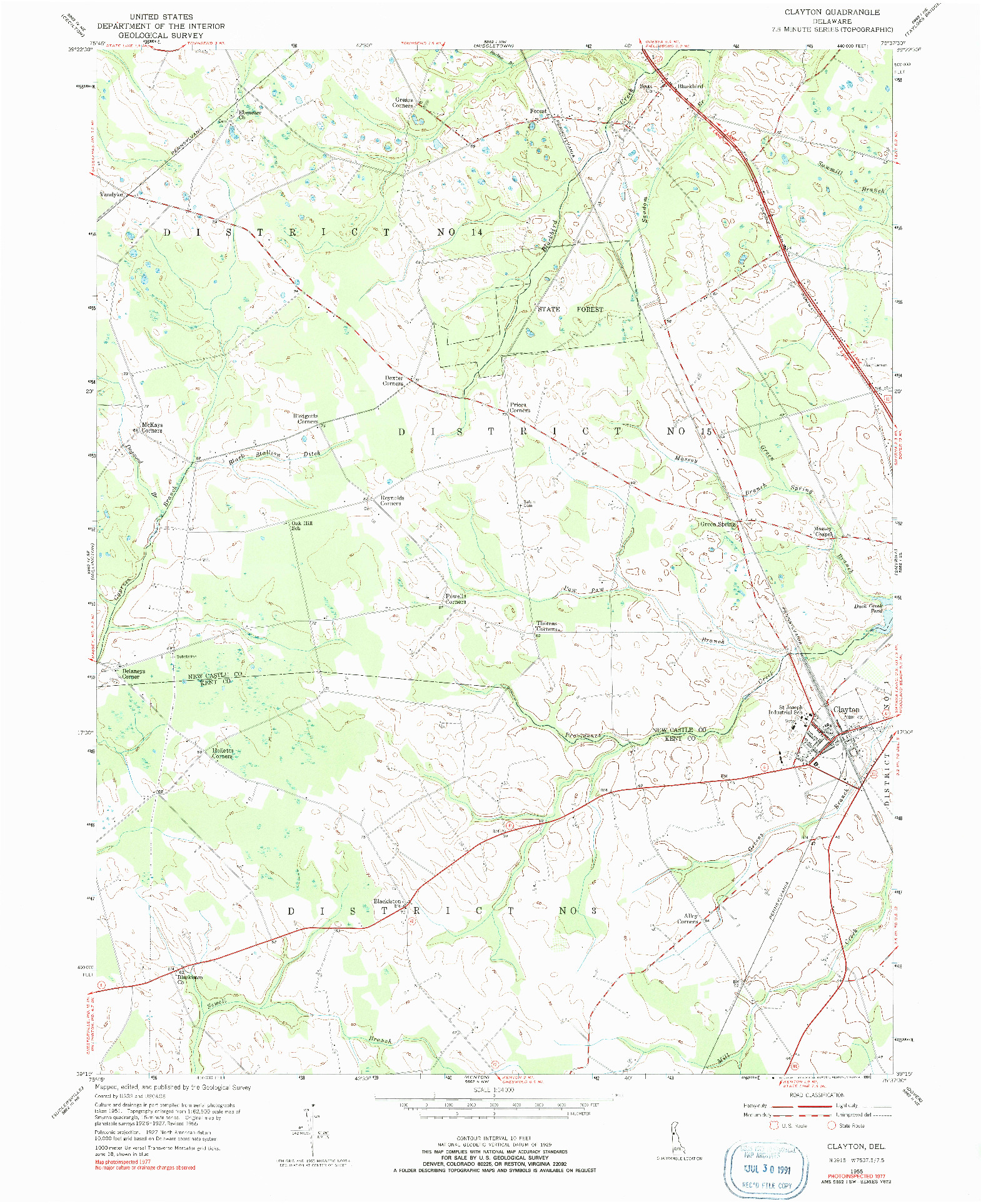 USGS 1:24000-SCALE QUADRANGLE FOR CLAYTON, DE 1955