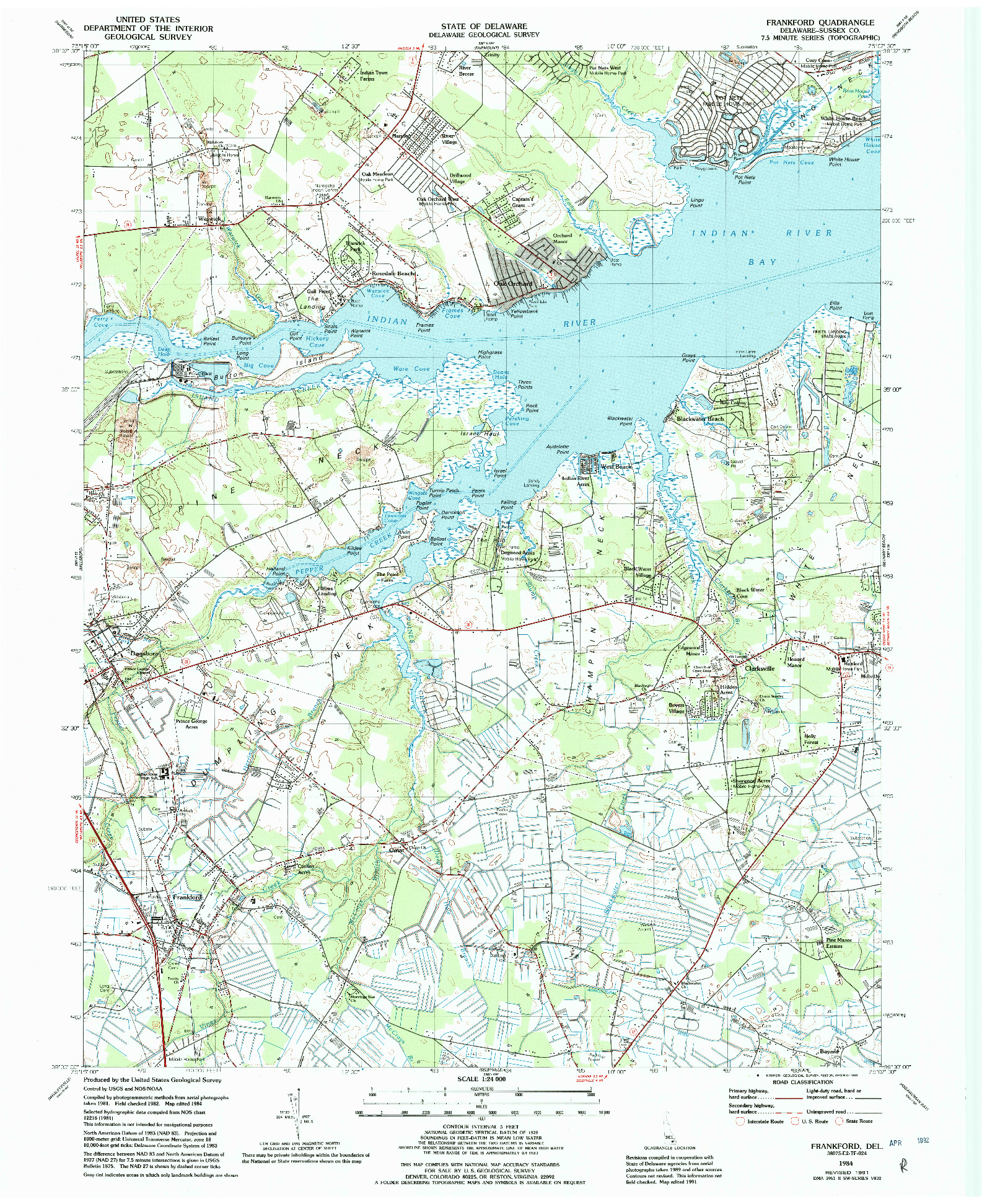 USGS 1:24000-SCALE QUADRANGLE FOR FRANKFORD, DE 1984