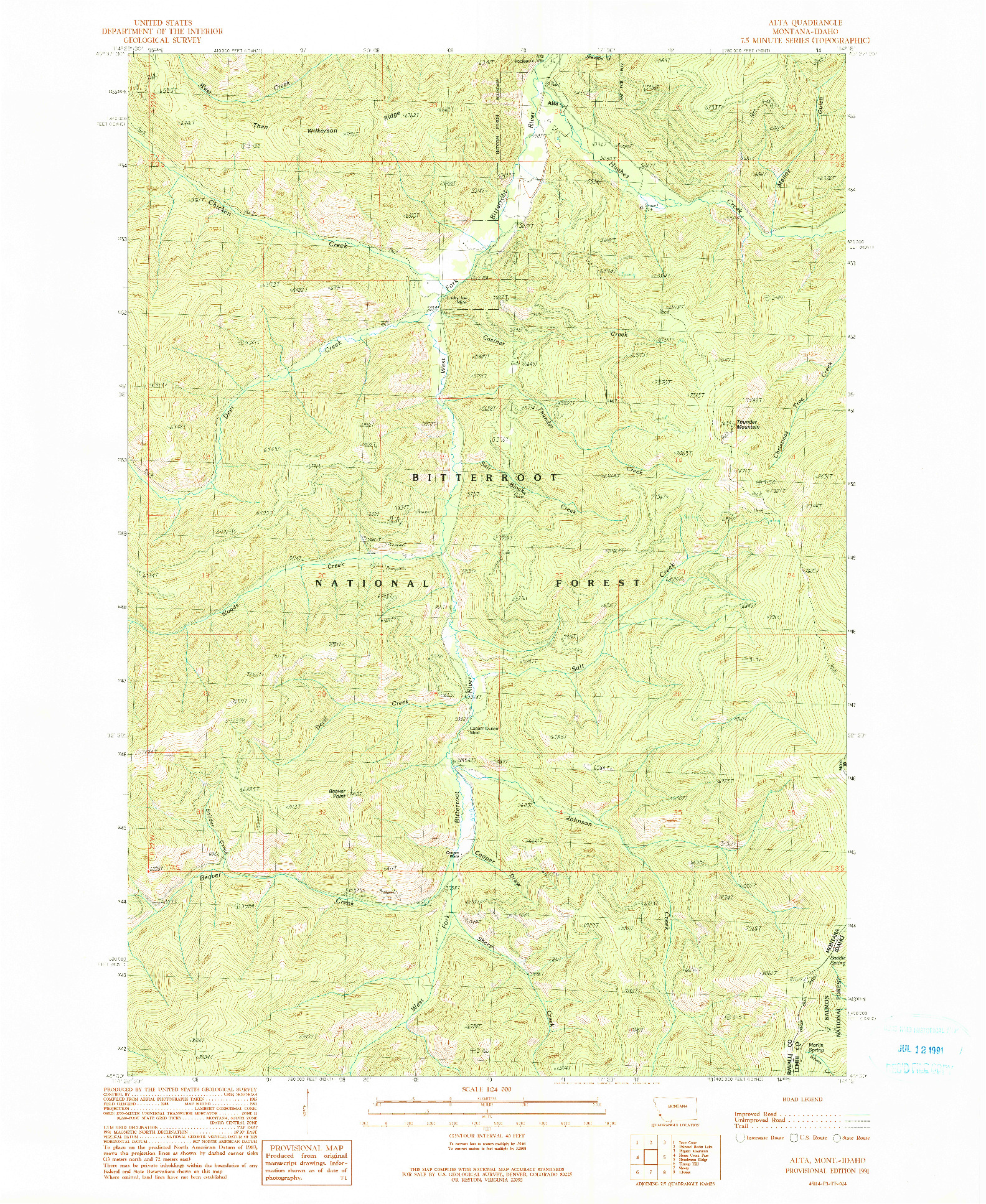 USGS 1:24000-SCALE QUADRANGLE FOR ALTA, MT 1991