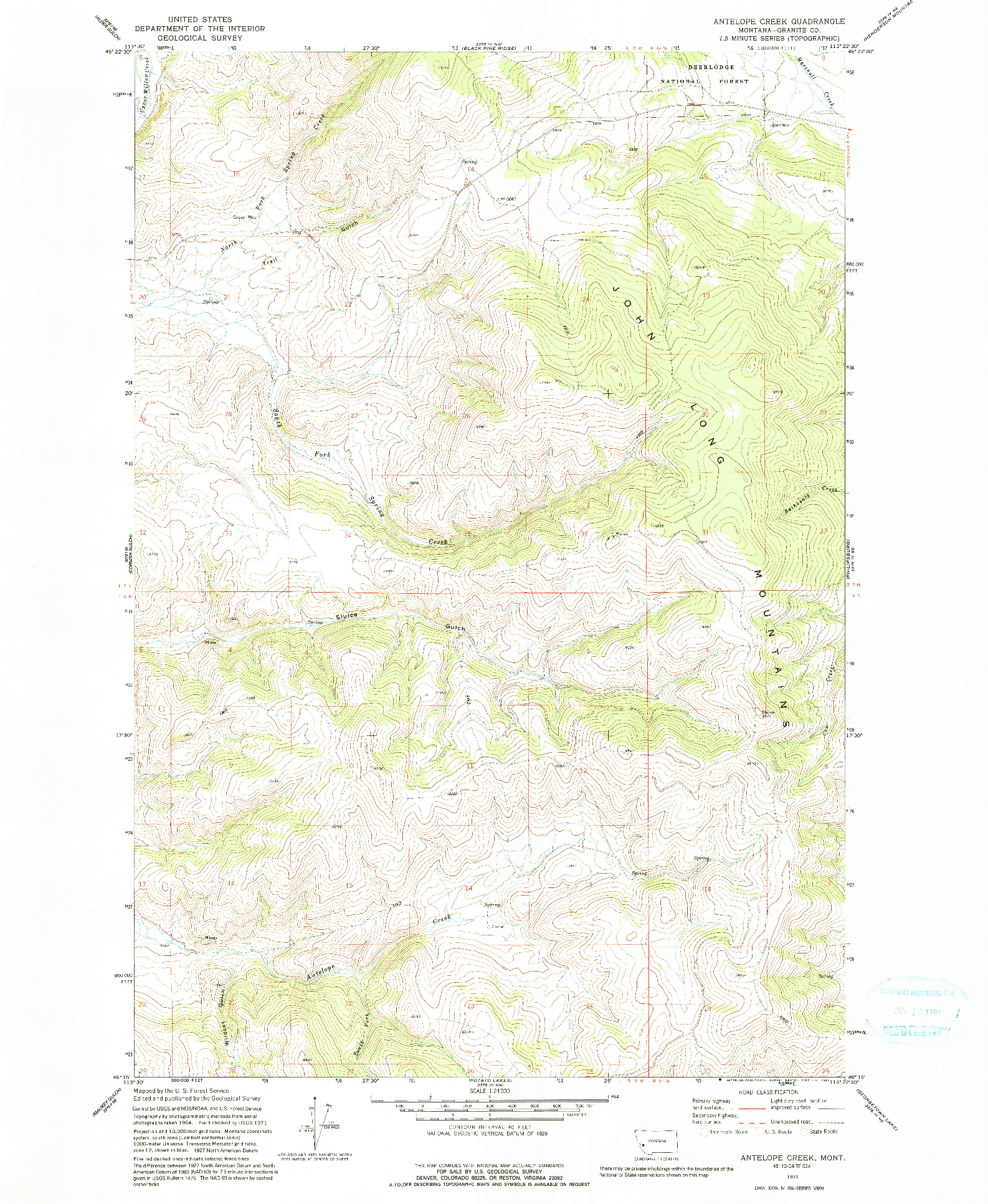 USGS 1:24000-SCALE QUADRANGLE FOR ANTELOPE CREEK, MT 1971