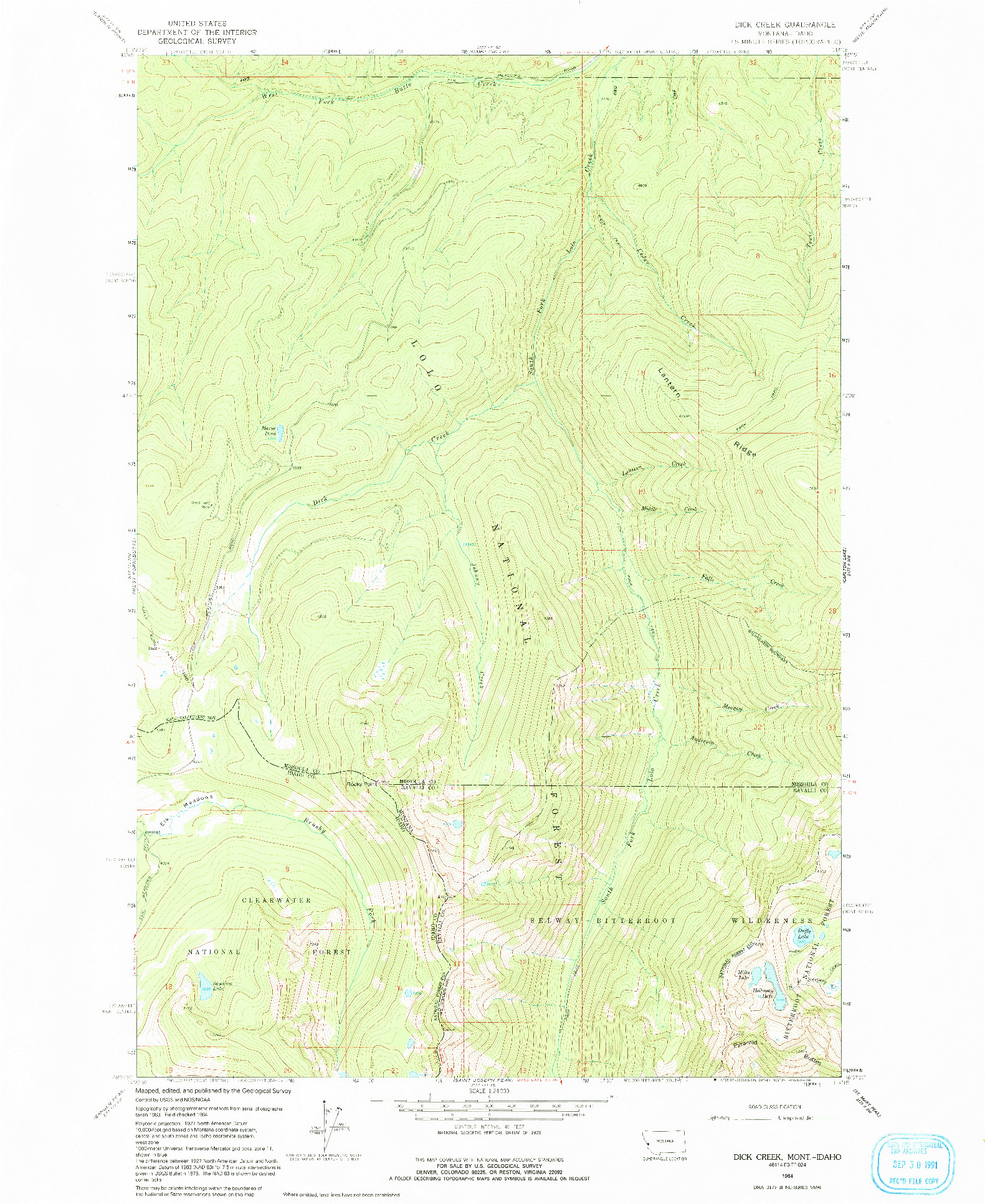 USGS 1:24000-SCALE QUADRANGLE FOR DICK CREEK, MT 1964