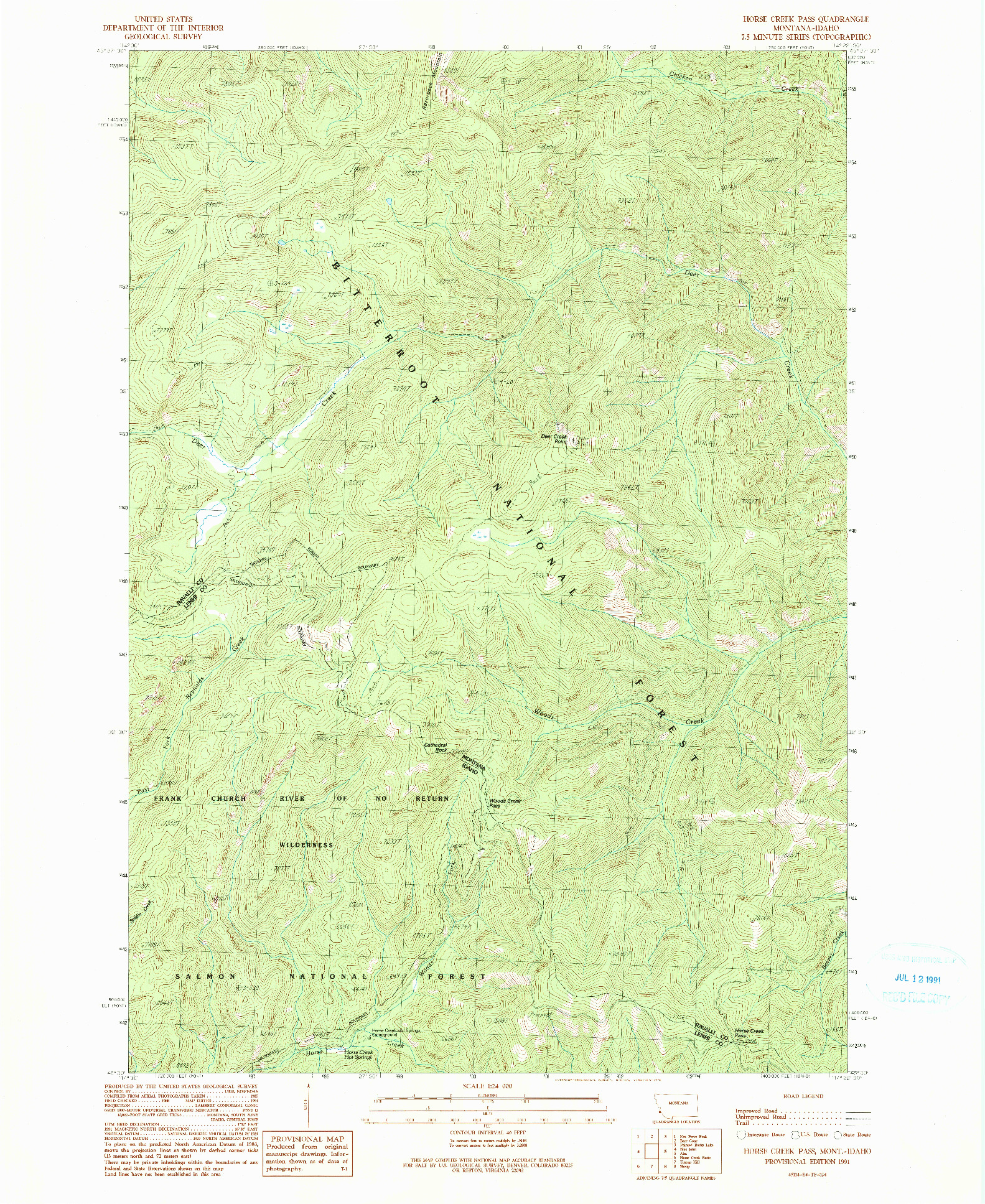 USGS 1:24000-SCALE QUADRANGLE FOR HORSE CREEK PASS, MT 1991