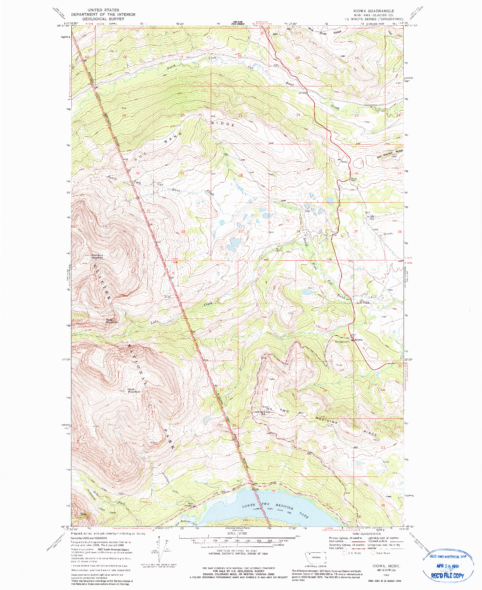 USGS 1:24000-SCALE QUADRANGLE FOR KIOWA, MT 1968