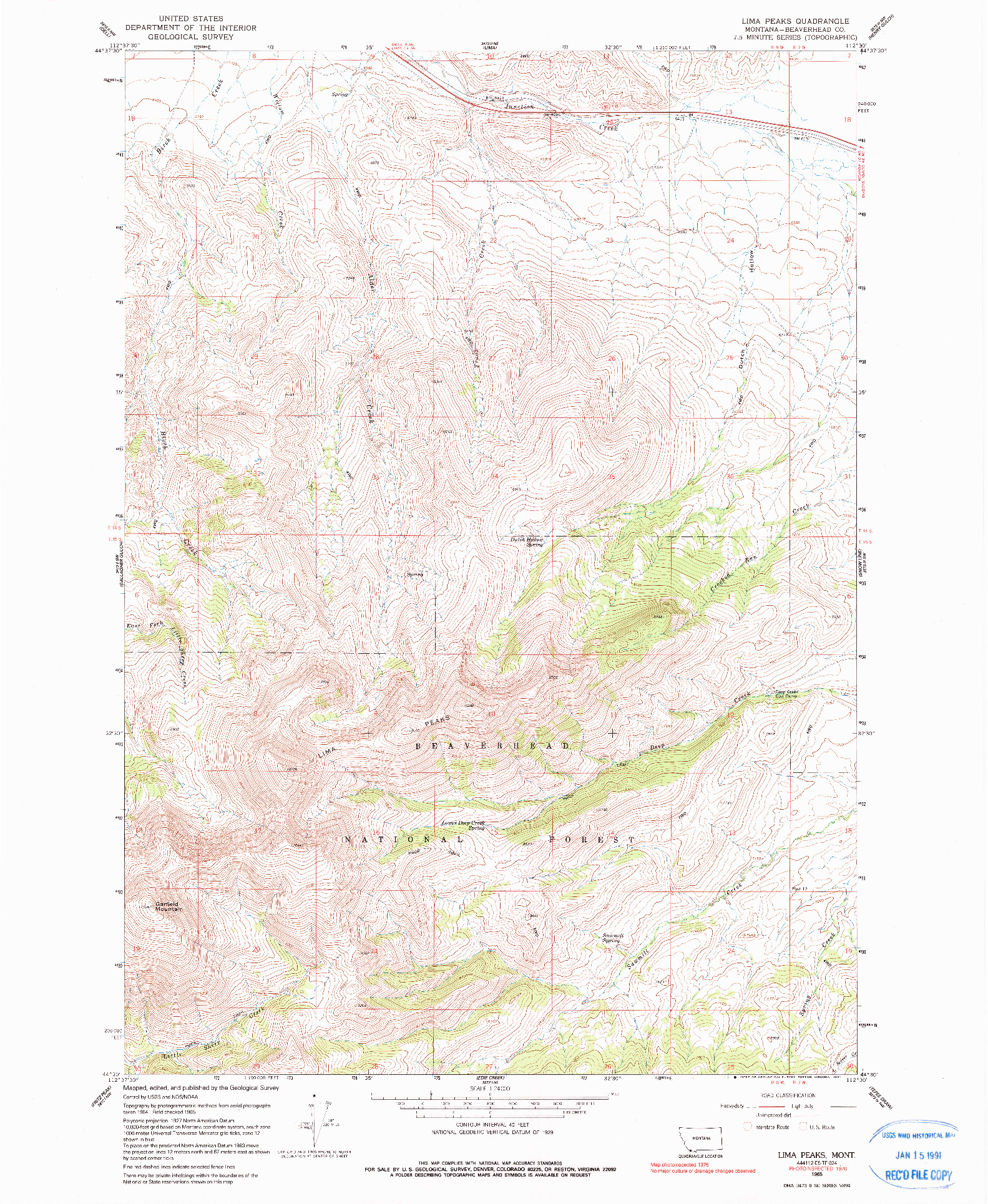 USGS 1:24000-SCALE QUADRANGLE FOR LIMA PEAKS, MT 1965