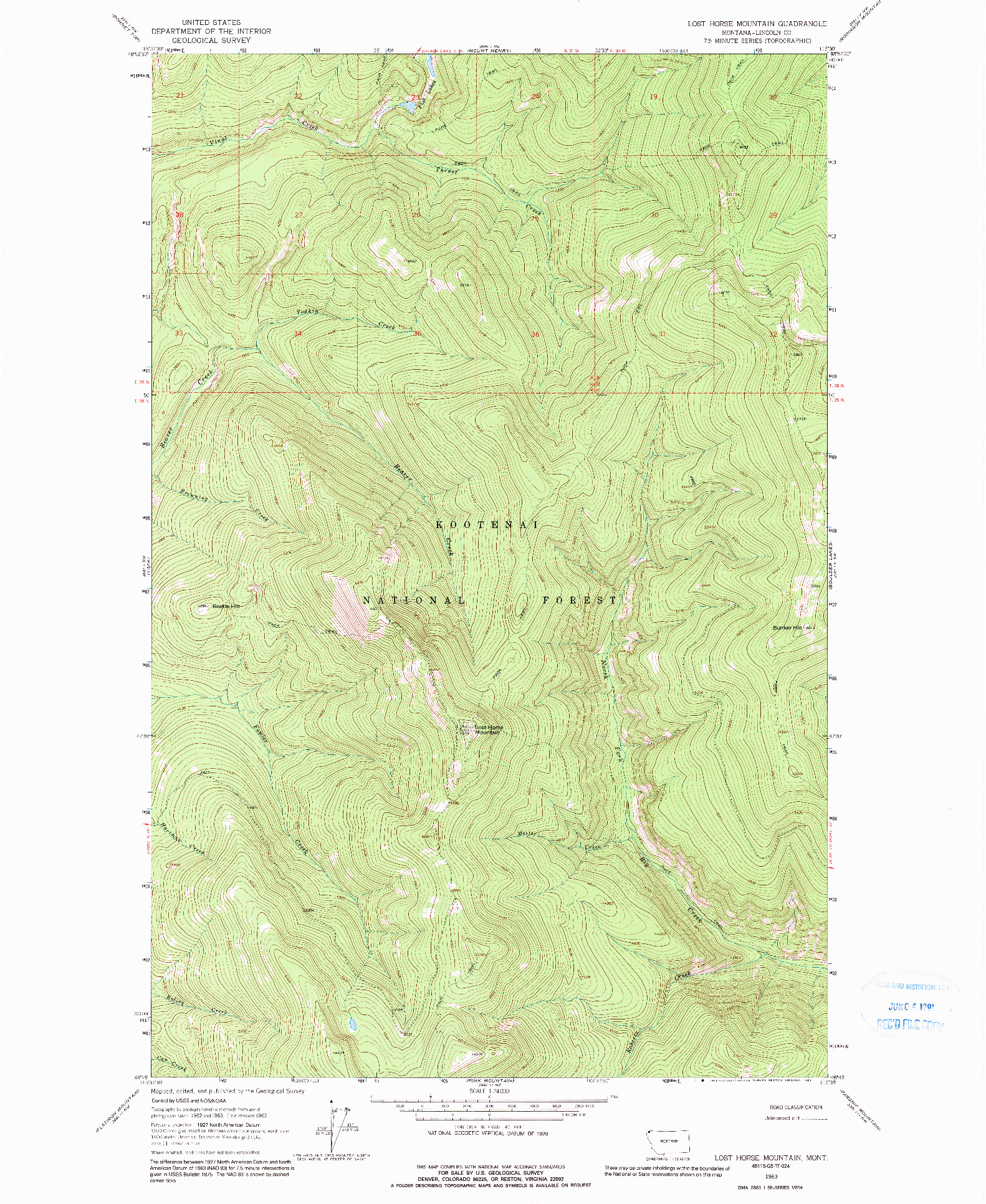 USGS 1:24000-SCALE QUADRANGLE FOR LOST HORSE MOUNTAIN, MT 1963