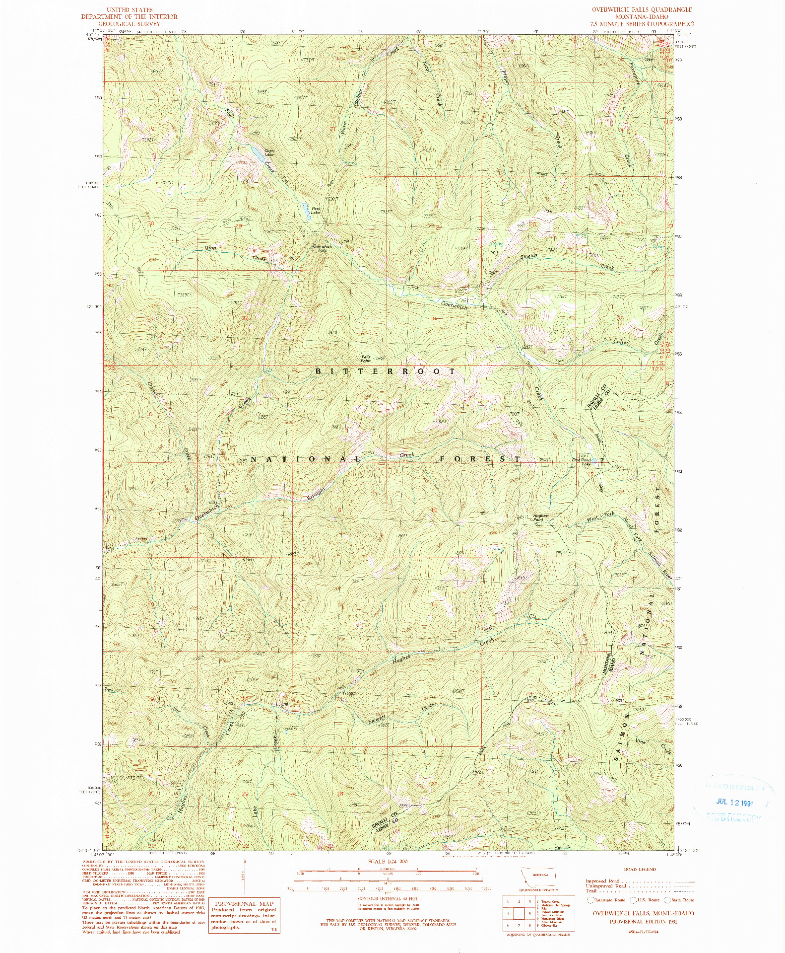 USGS 1:24000-SCALE QUADRANGLE FOR OVERWHICH FALLS, MT 1991