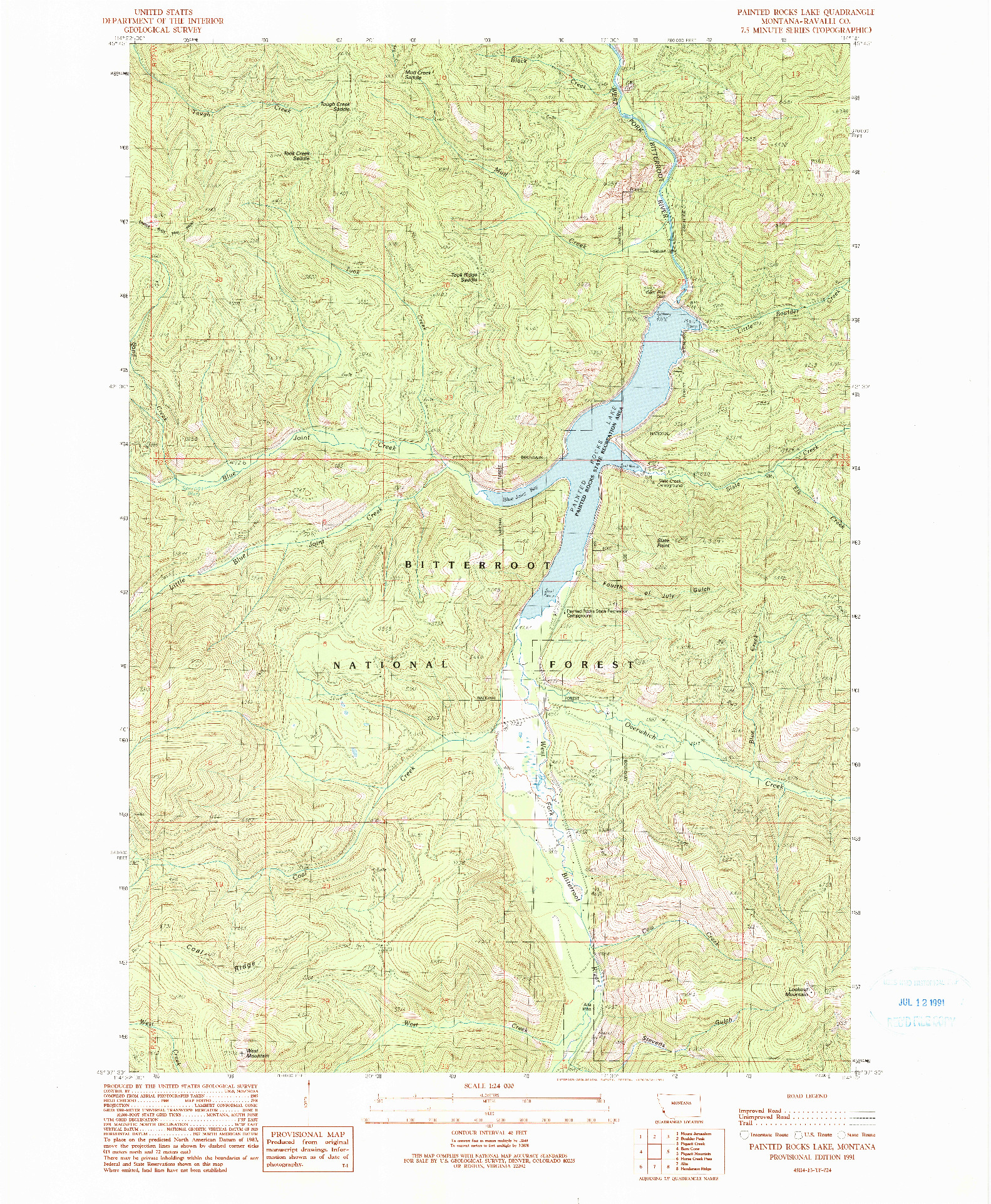 USGS 1:24000-SCALE QUADRANGLE FOR PAINTED ROCKS LAKE, MT 1991