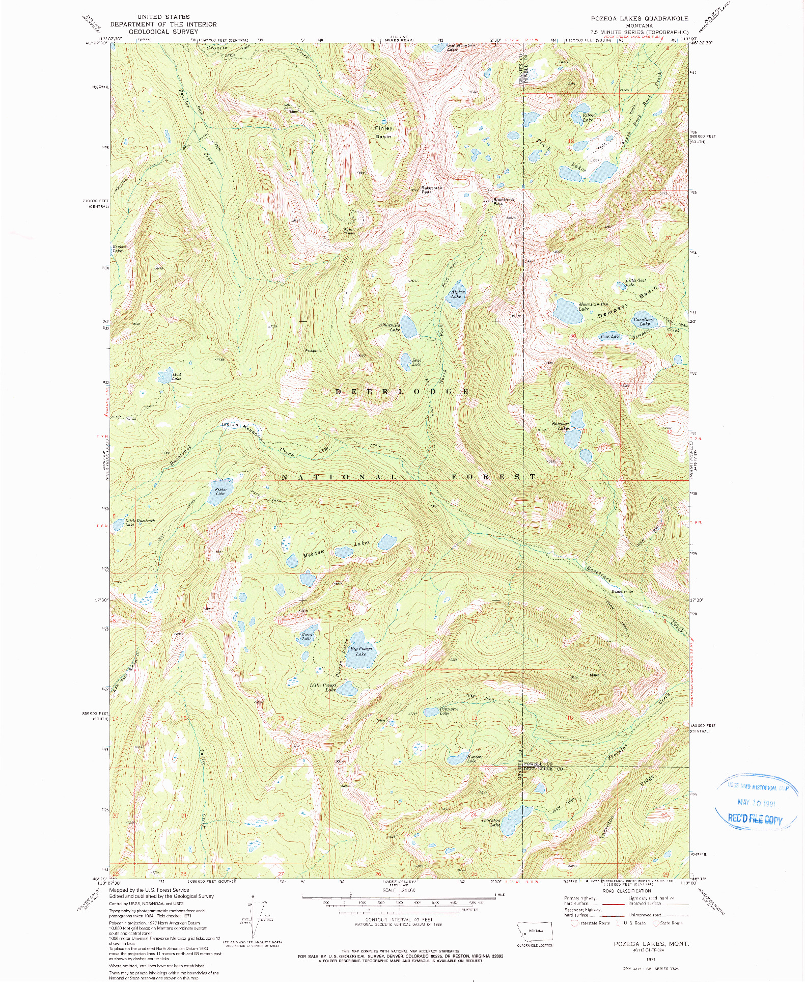 USGS 1:24000-SCALE QUADRANGLE FOR POZEGA LAKES, MT 1971
