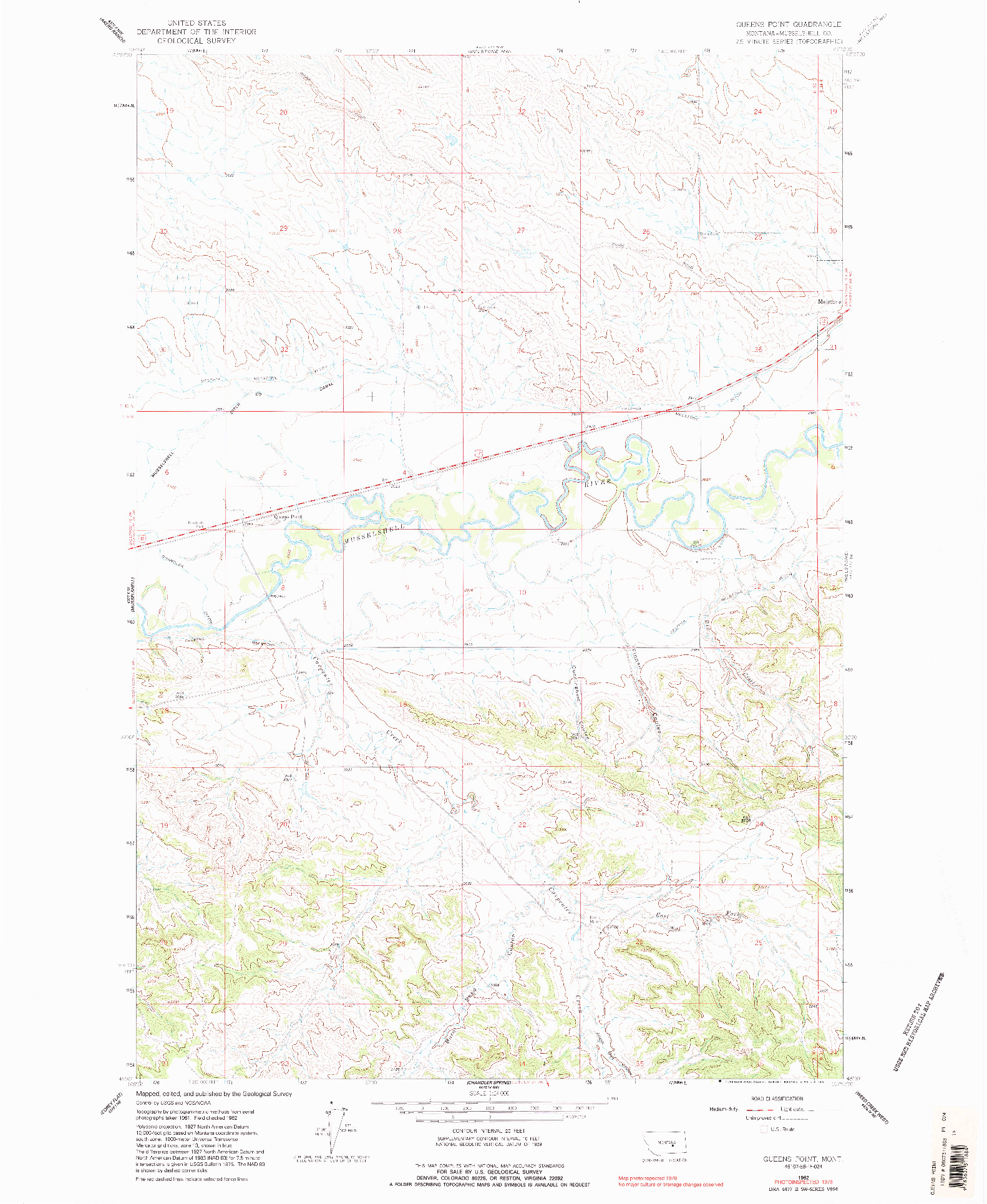 USGS 1:24000-SCALE QUADRANGLE FOR QUEENS POINT, MT 1962