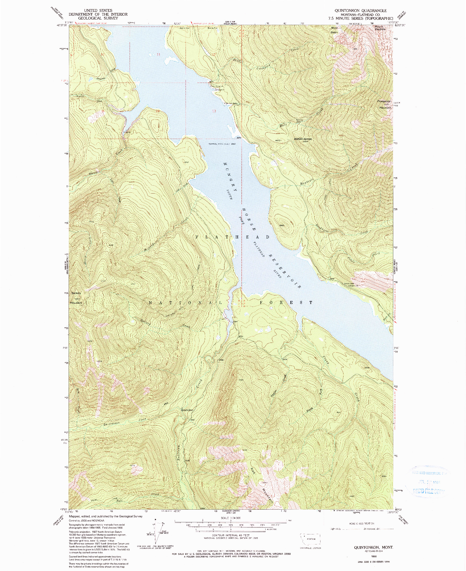 USGS 1:24000-SCALE QUADRANGLE FOR QUINTONKON, MT 1958