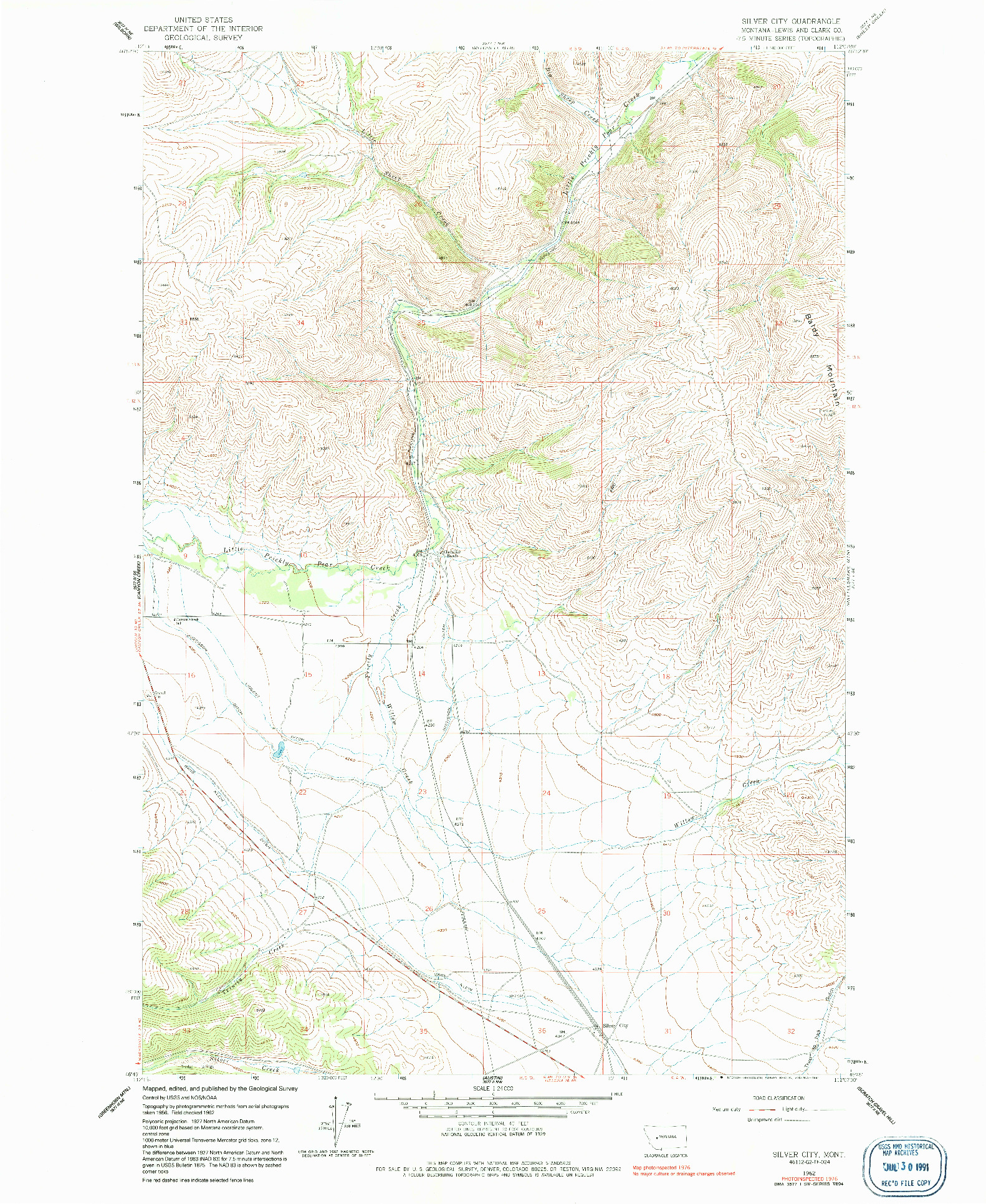 USGS 1:24000-SCALE QUADRANGLE FOR SILVER CITY, MT 1962