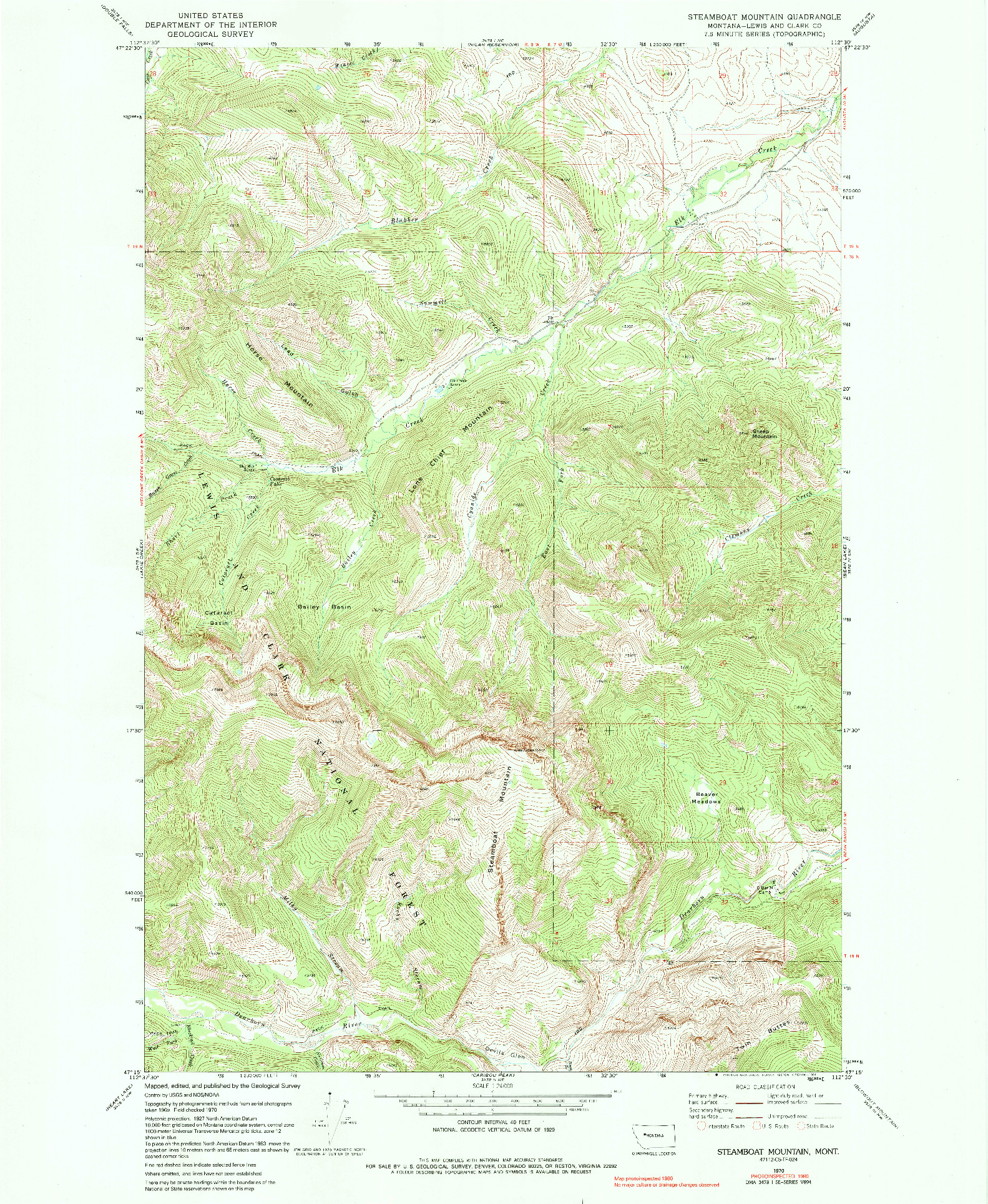 USGS 1:24000-SCALE QUADRANGLE FOR STEAMBOAT MOUNTAIN, MT 1970