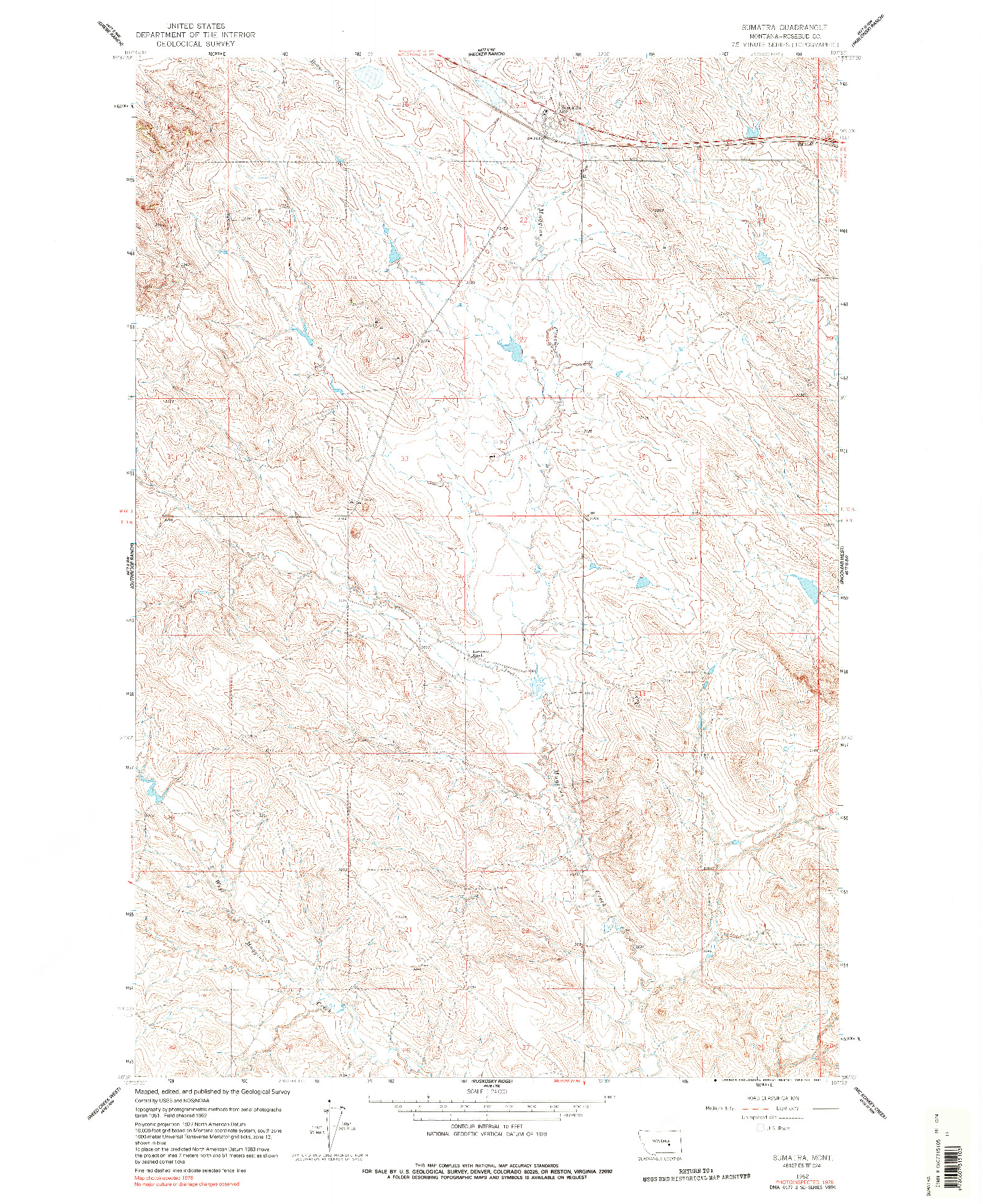 USGS 1:24000-SCALE QUADRANGLE FOR SUMATRA, MT 1962