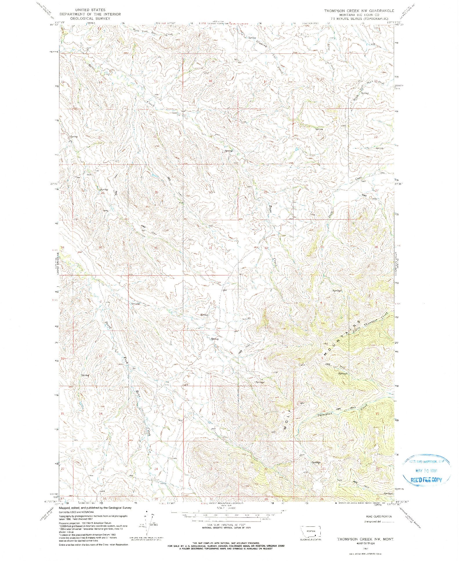 USGS 1:24000-SCALE QUADRANGLE FOR THOMPSON CREEK NW, MT 1967