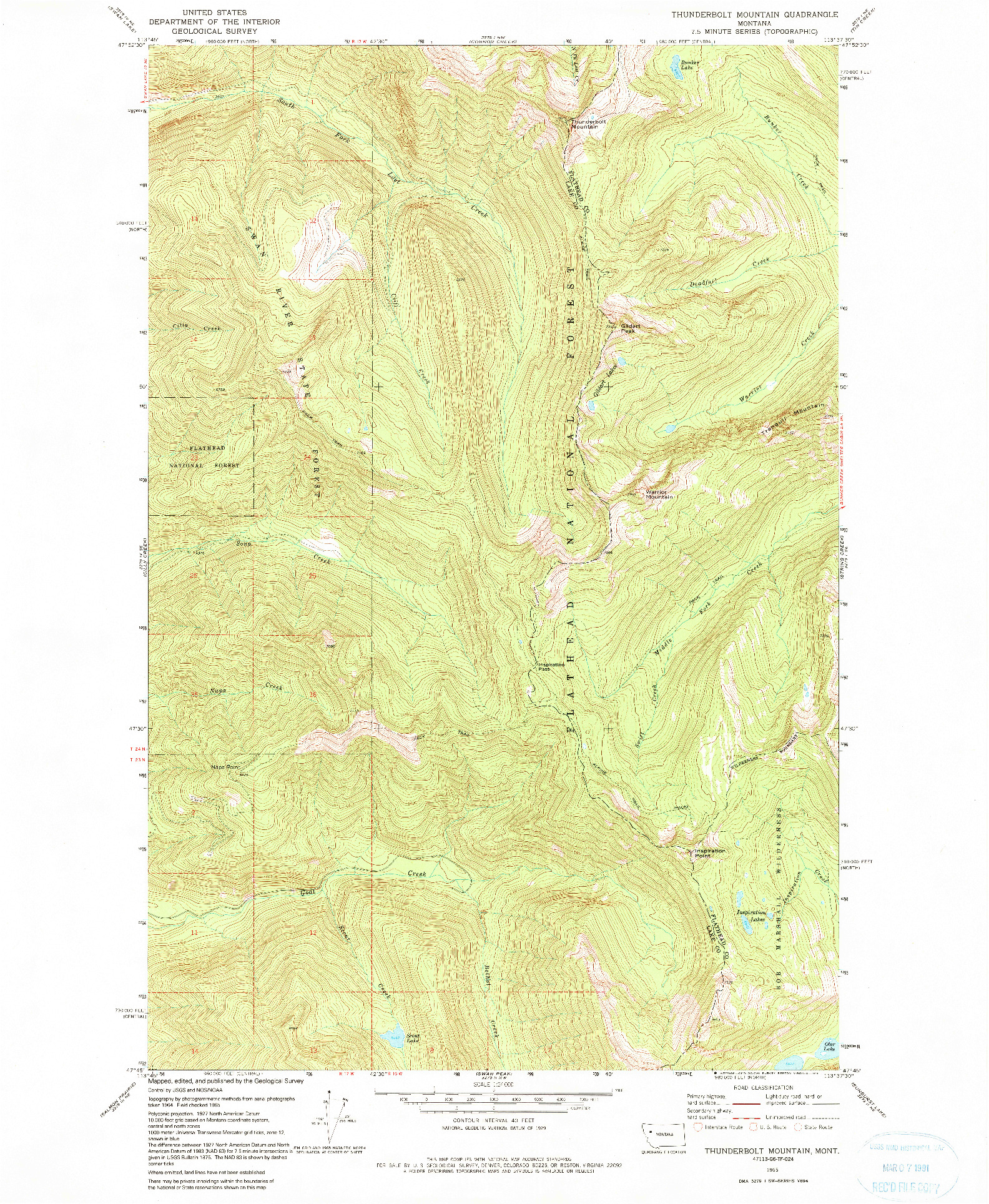 USGS 1:24000-SCALE QUADRANGLE FOR THUNDERBOLT MOUNTAIN, MT 1965