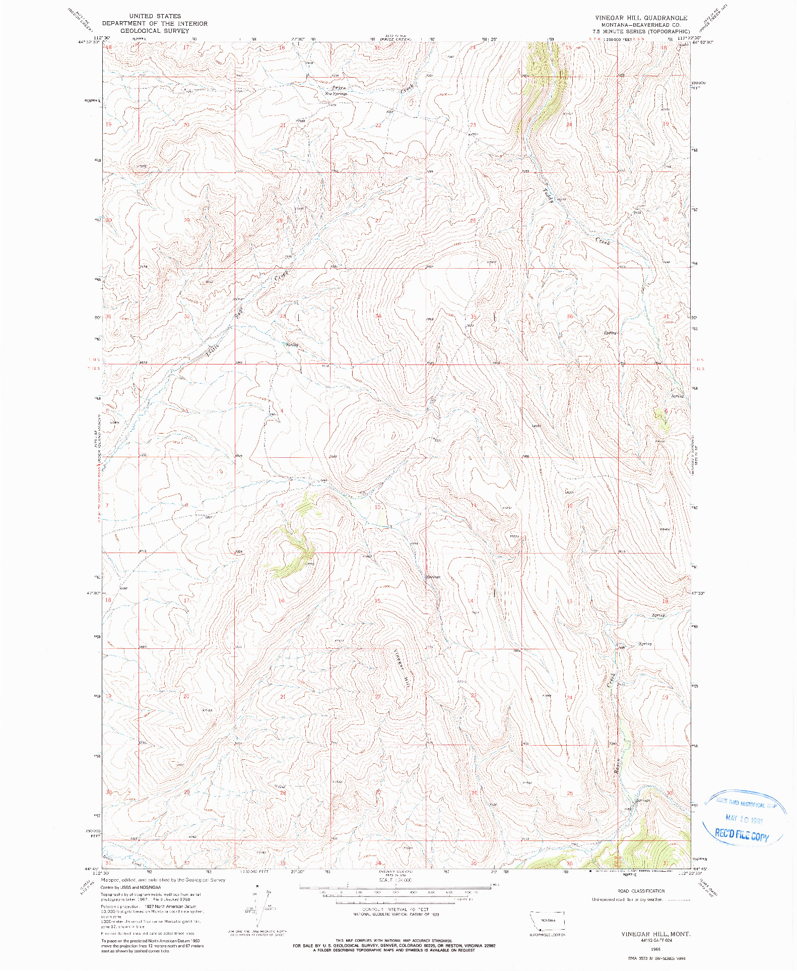 USGS 1:24000-SCALE QUADRANGLE FOR VINEGAR HILL, MT 1968