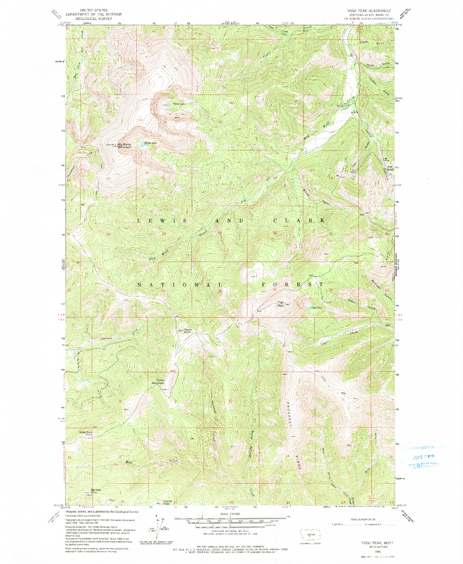 USGS 1:24000-SCALE QUADRANGLE FOR YOGO PEAK, MT 1961
