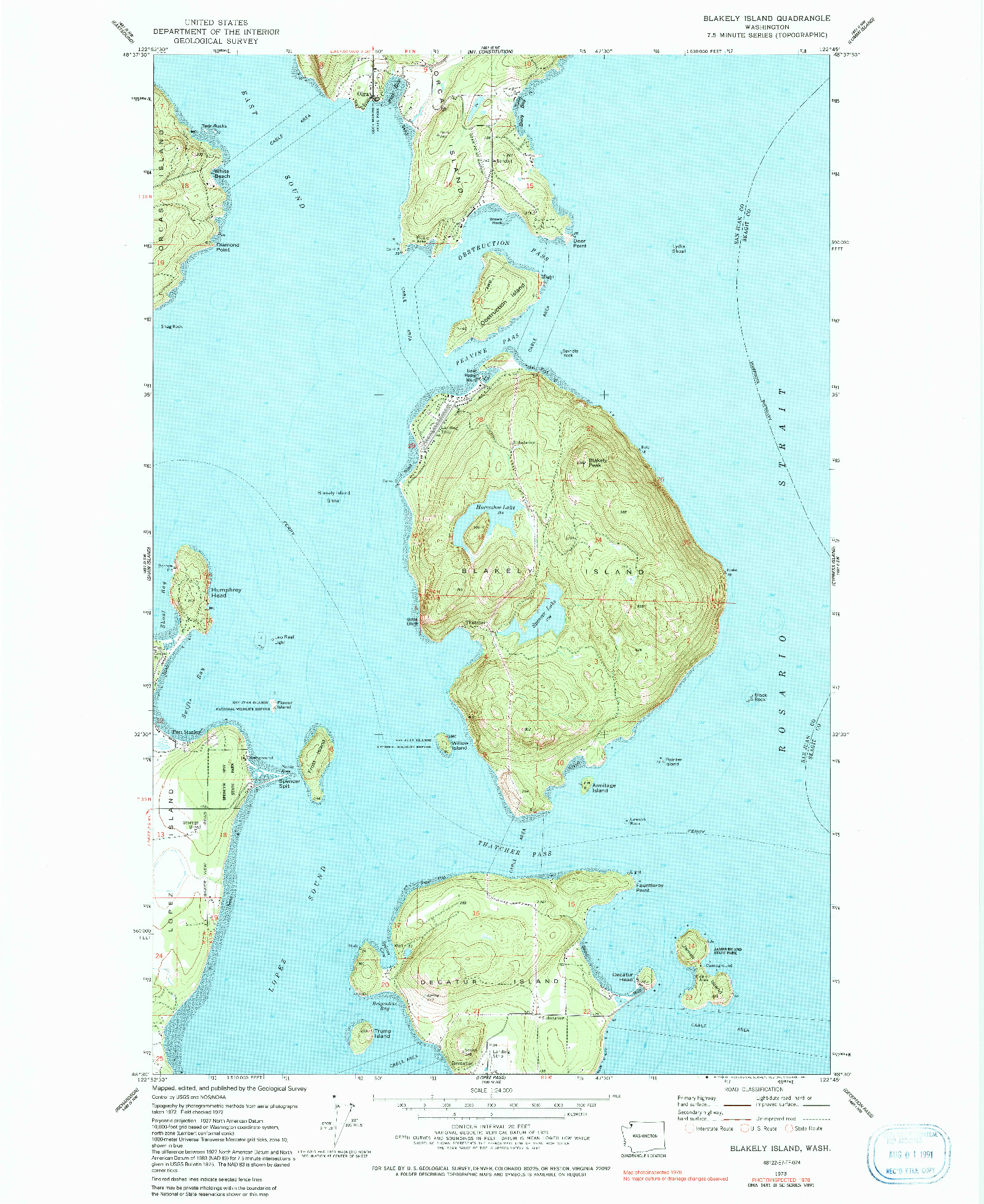 USGS 1:24000-SCALE QUADRANGLE FOR BLAKELY ISLAND, WA 1973