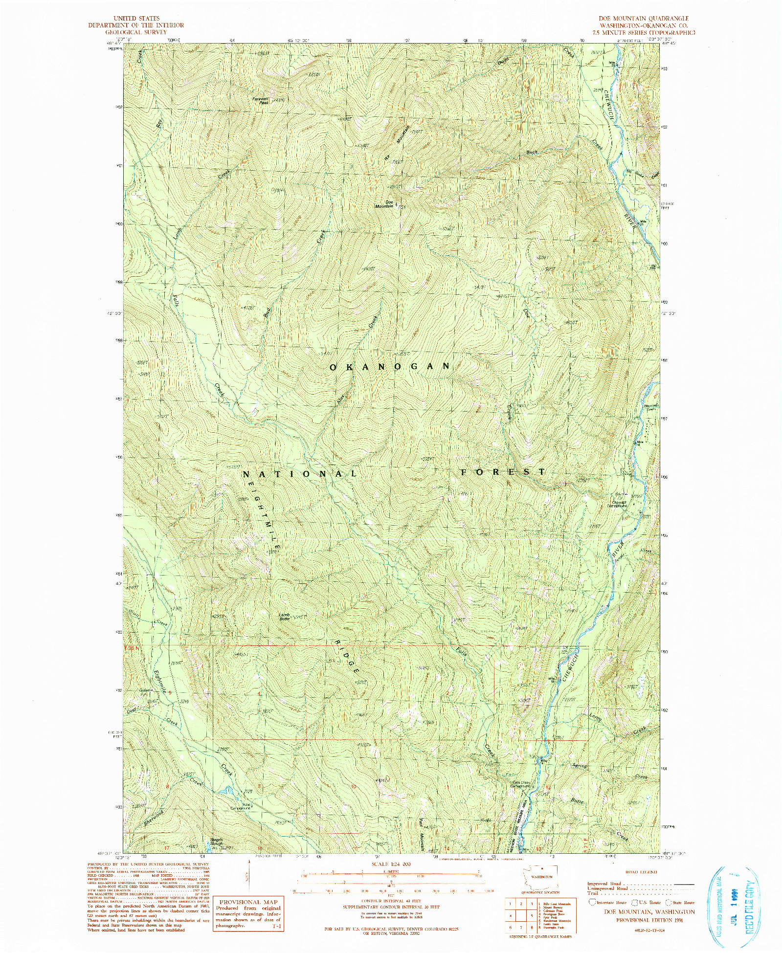 USGS 1:24000-SCALE QUADRANGLE FOR DOE MOUNTAIN, WA 1991