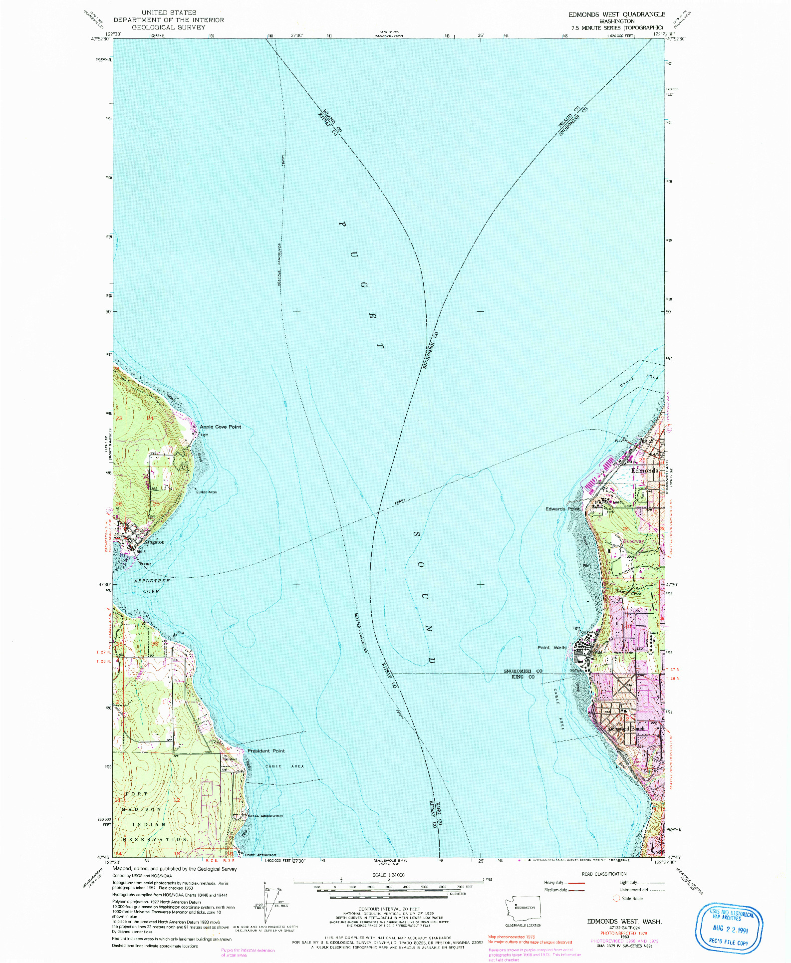 USGS 1:24000-SCALE QUADRANGLE FOR EDMONDS WEST, WA 1953