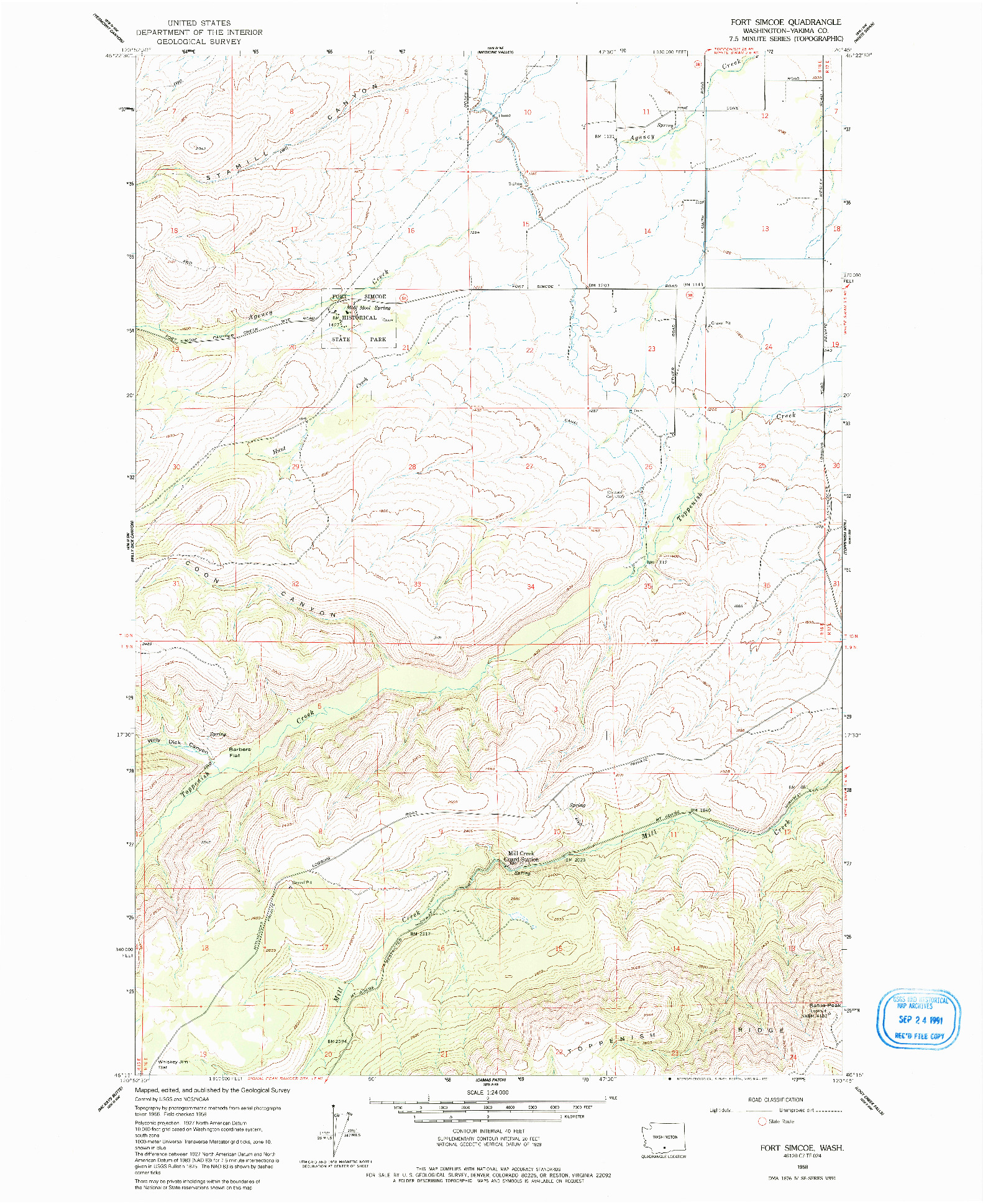 USGS 1:24000-SCALE QUADRANGLE FOR FORT SIMCOE, WA 1958