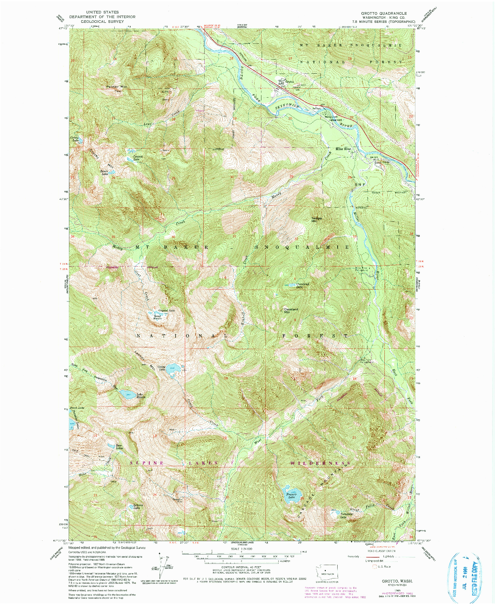 USGS 1:24000-SCALE QUADRANGLE FOR GROTTO, WA 1965