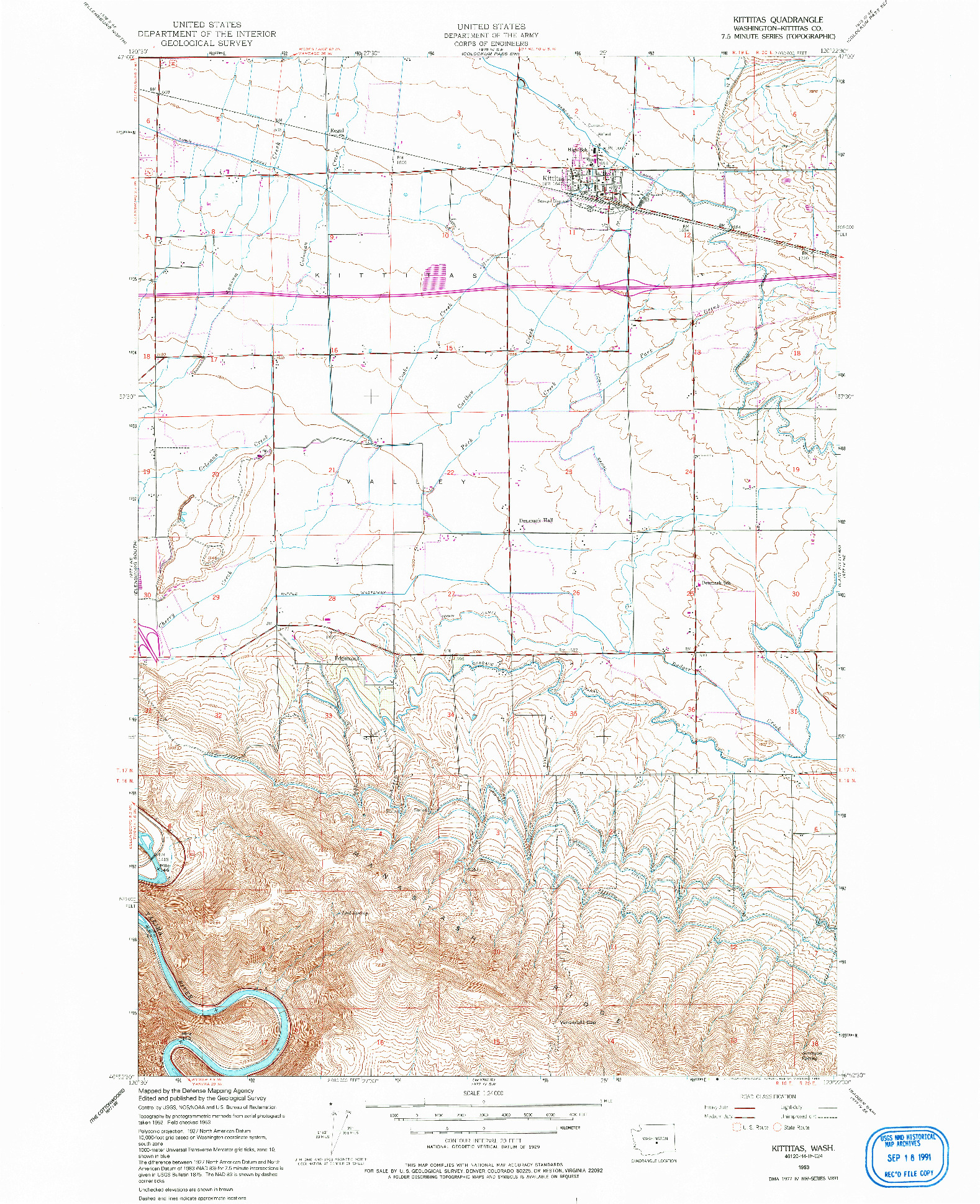 USGS 1:24000-SCALE QUADRANGLE FOR KITTITAS, WA 1953