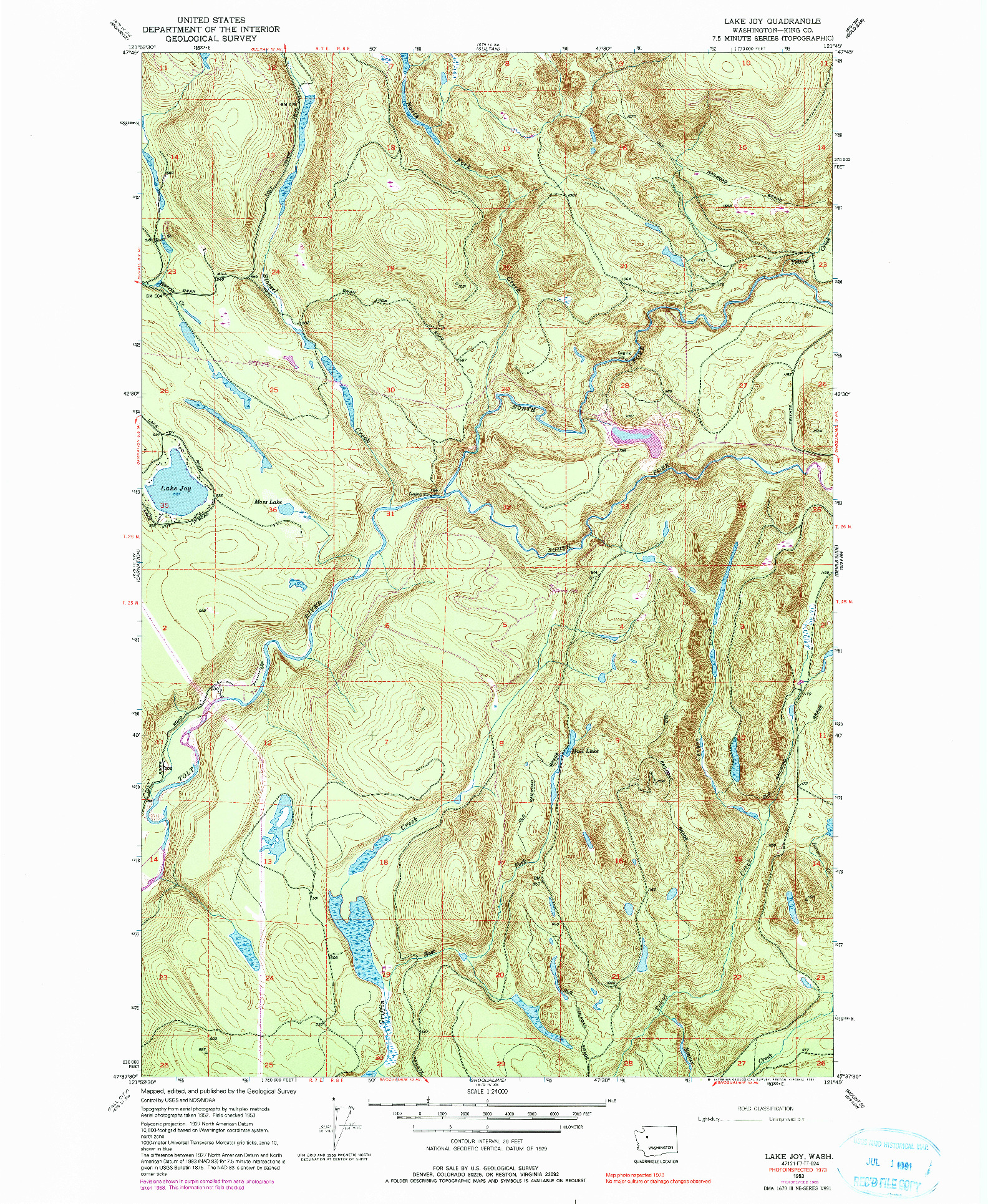 USGS 1:24000-SCALE QUADRANGLE FOR LAKE JOY, WA 1953