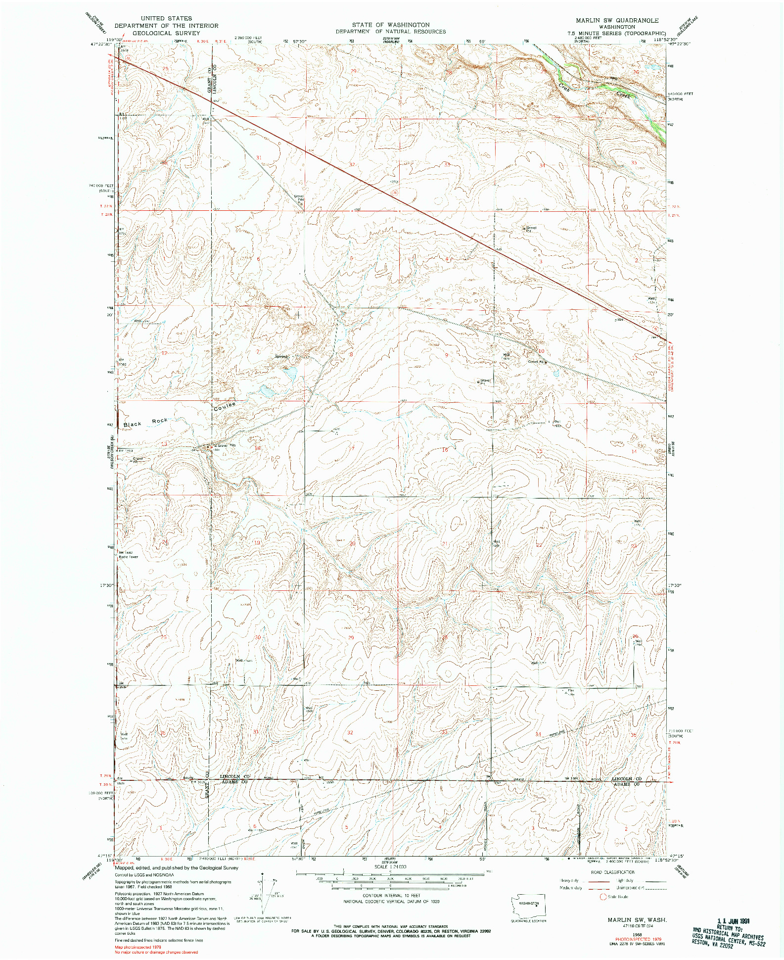USGS 1:24000-SCALE QUADRANGLE FOR MARLIN SW, WA 1968
