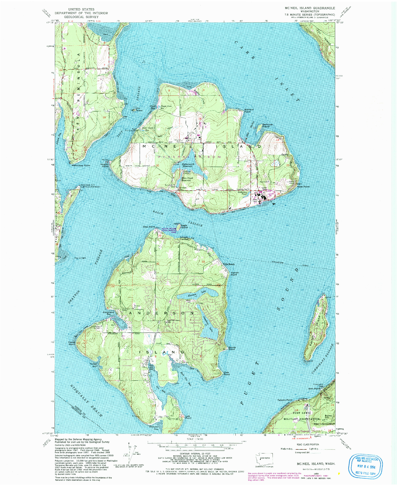 USGS 1:24000-SCALE QUADRANGLE FOR MC NEIL ISLAND, WA 1959