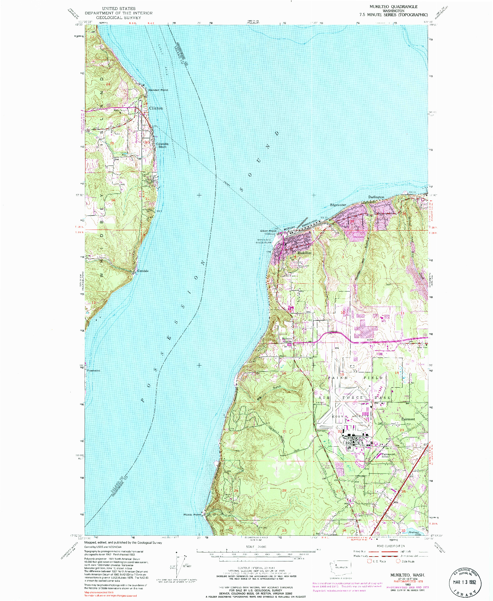 USGS 1:24000-SCALE QUADRANGLE FOR MUKILTEO, WA 1953