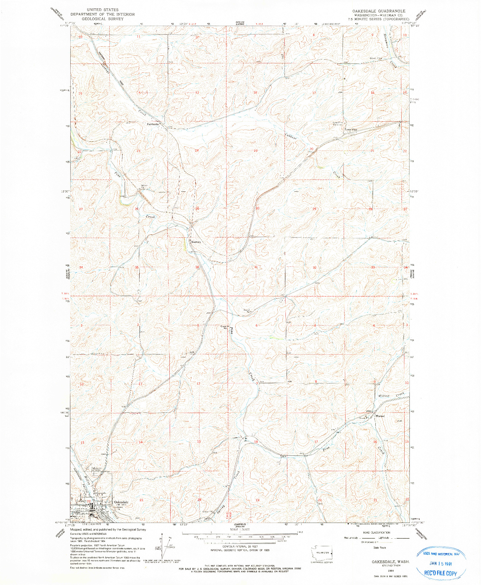 USGS 1:24000-SCALE QUADRANGLE FOR OAKESDALE, WA 1964